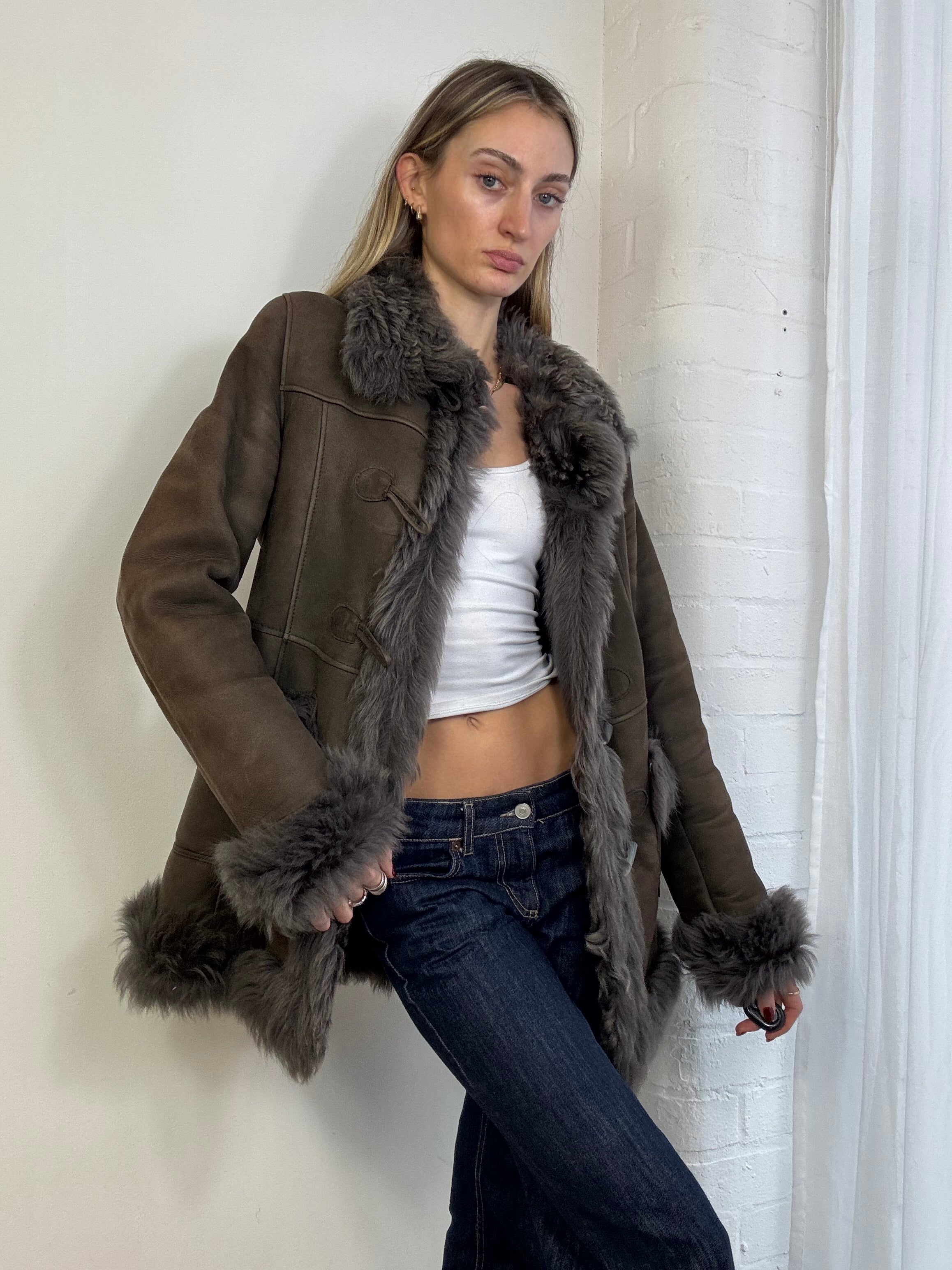 Vintage Y2K sheepskin coat in brown