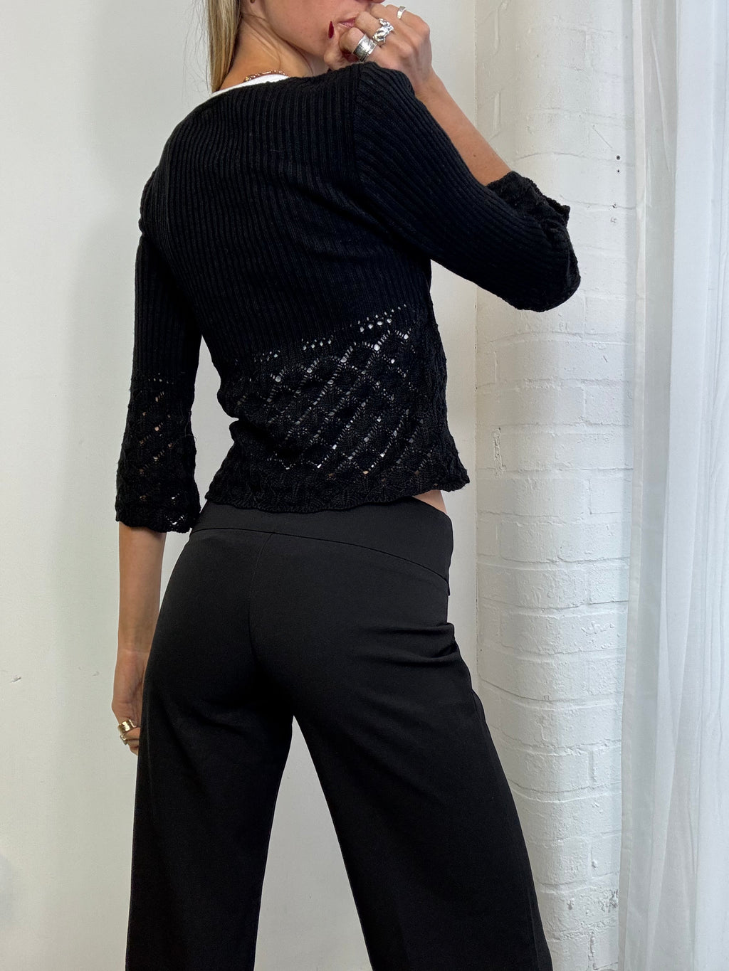 Vintage Y2K black tie front jumper