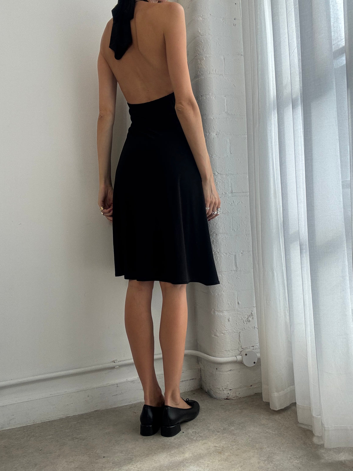Vintage Y2K Black Halter Neck Midi Dress - Size L