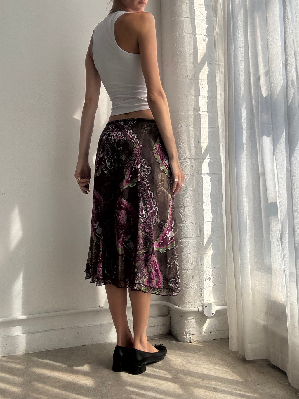 Vintage Y2K Paisley Mesh Midi Skirt - Size S