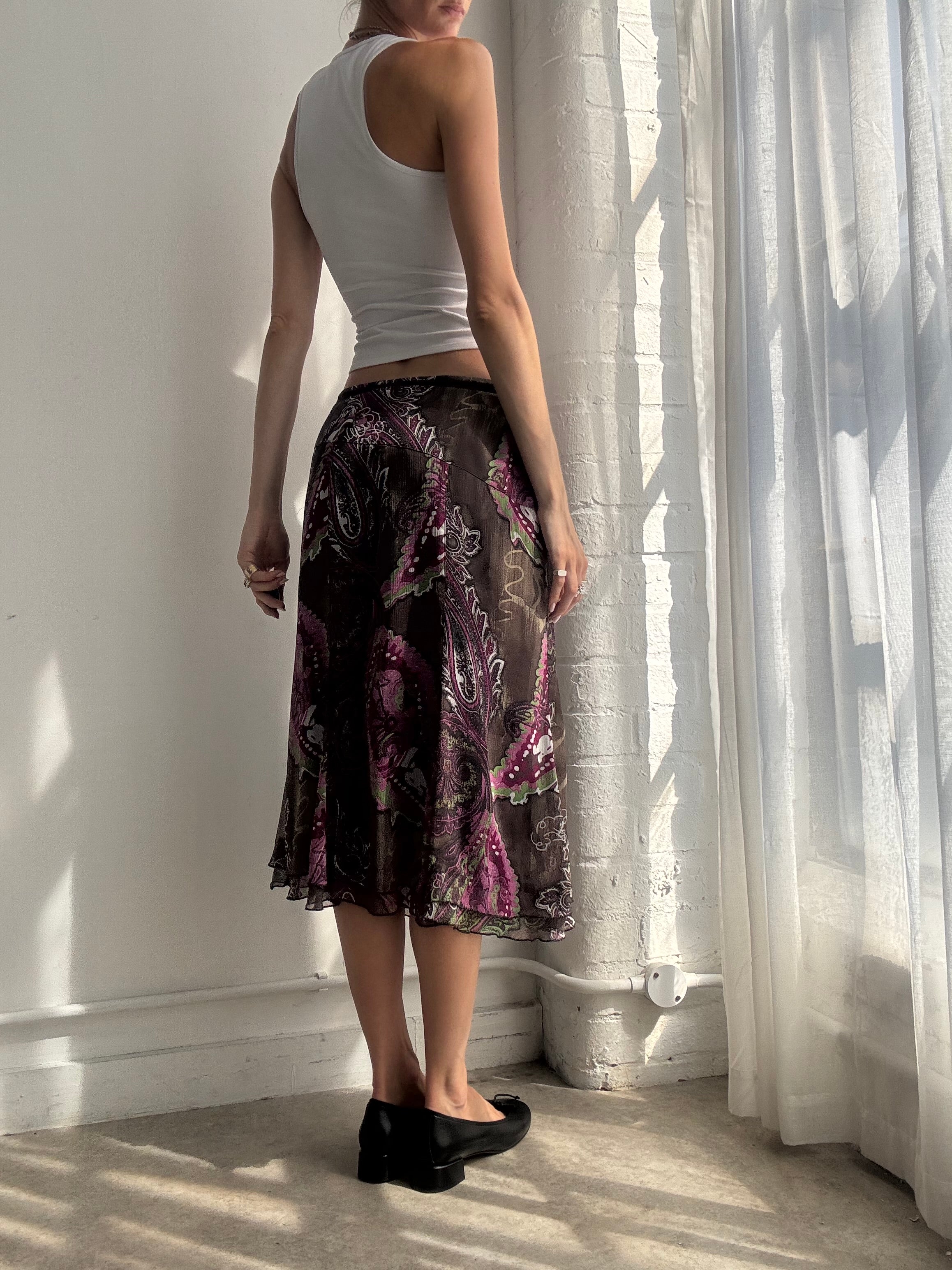 Vintage Y2K Paisley Mesh Midi Skirt - Size S