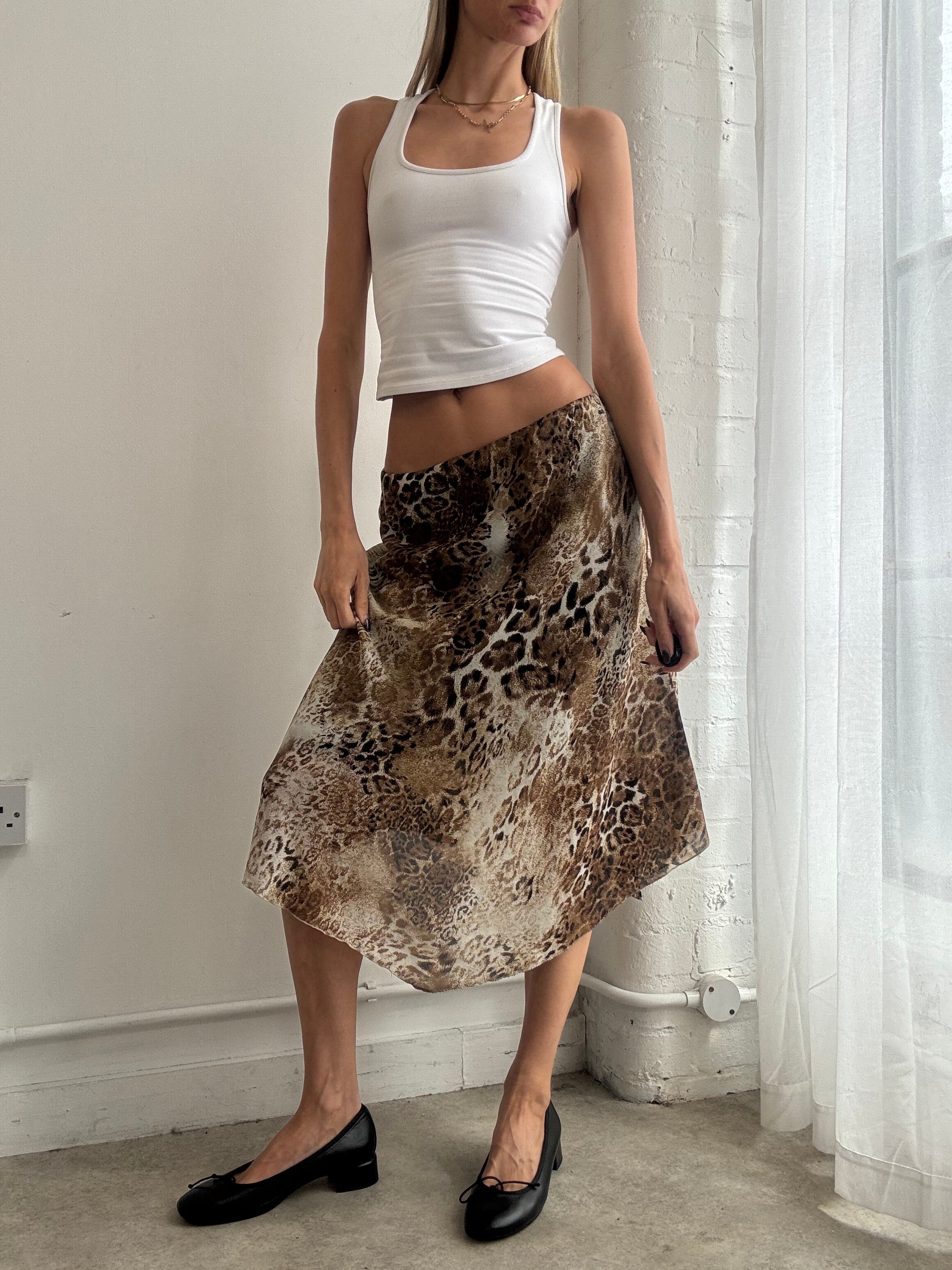 Vintage Y2K animal print mesh asymmetric midi skirt - Size S