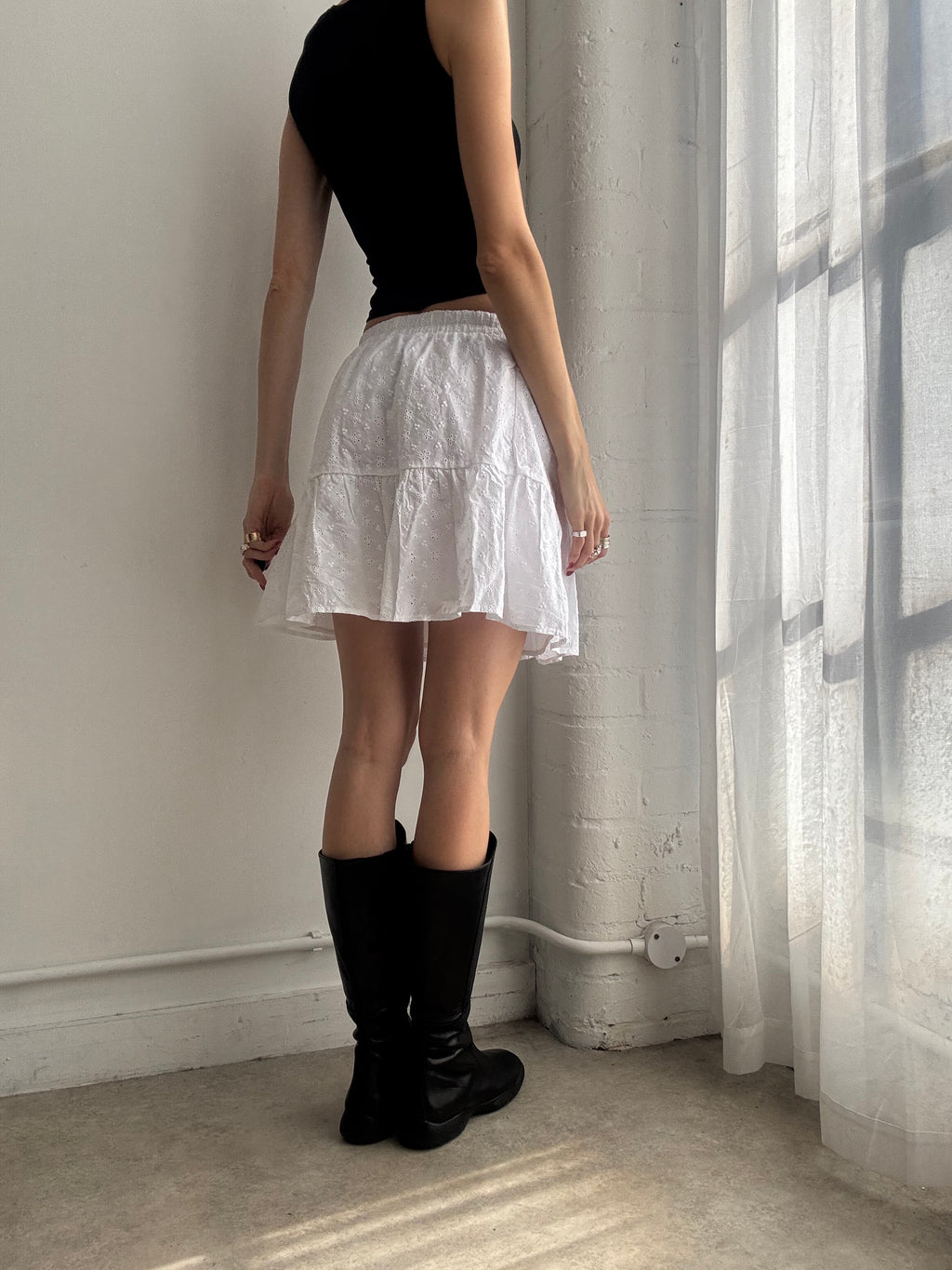 Vintage Y2K white broderie angliase ruffle mini skirt