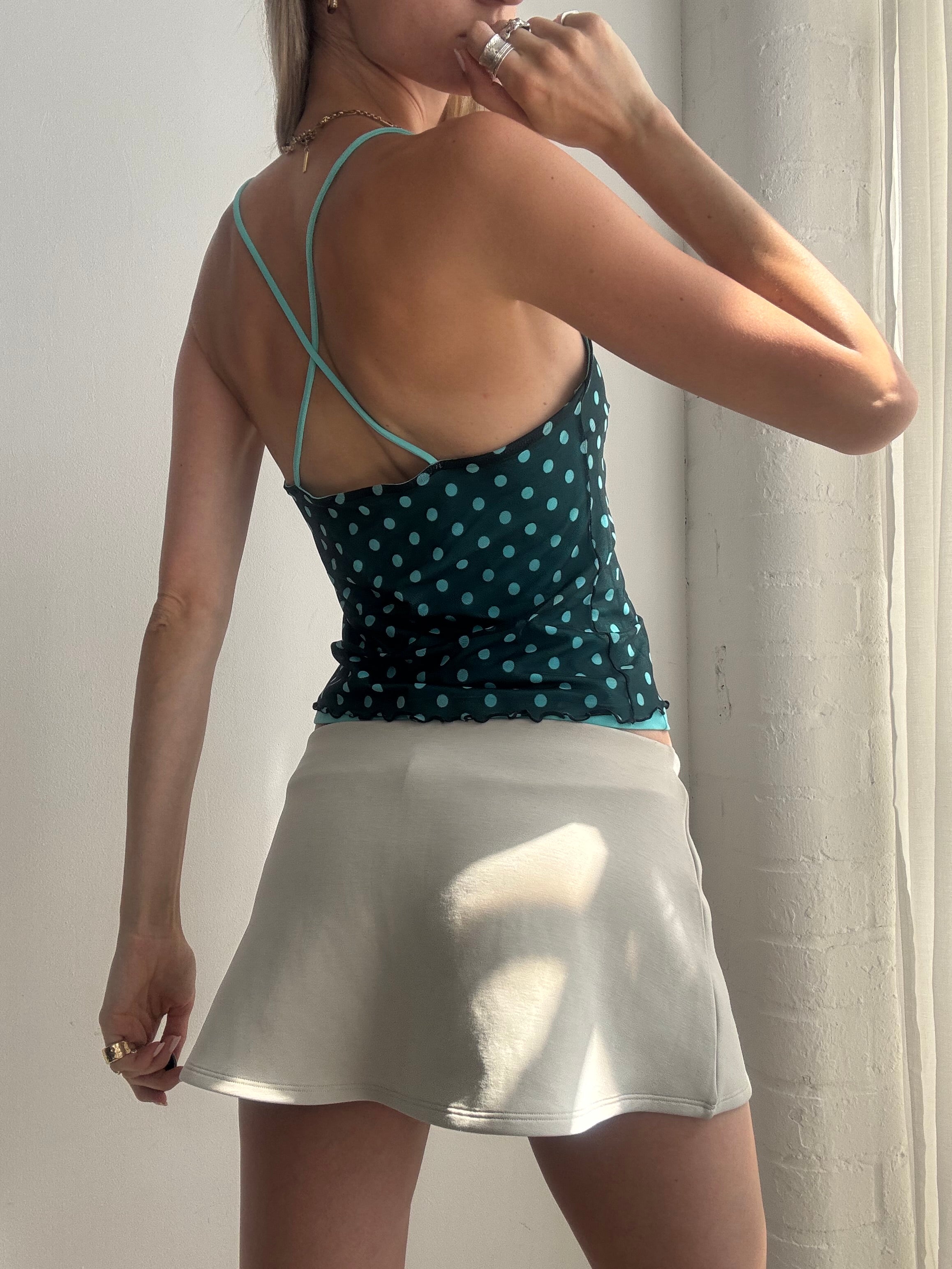 Vintage Y2K Teal Polka Dot Cami Top Mesh - Size S/M