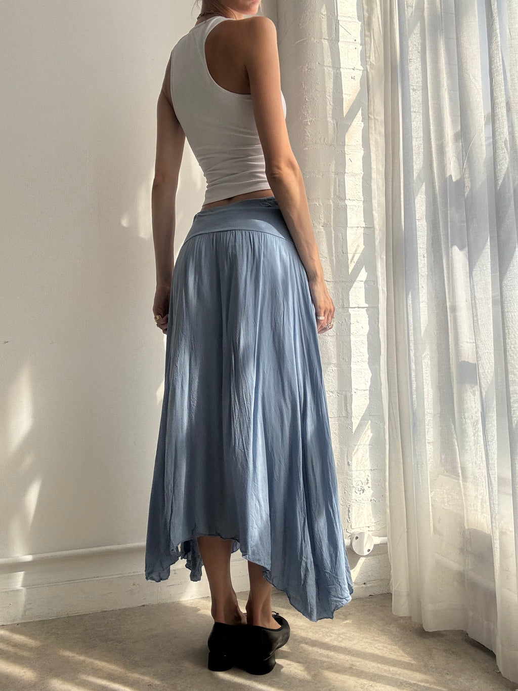 Vintage Y2K Powder Blue Cotton Maxi Skirt Asymmetric - Size M/L