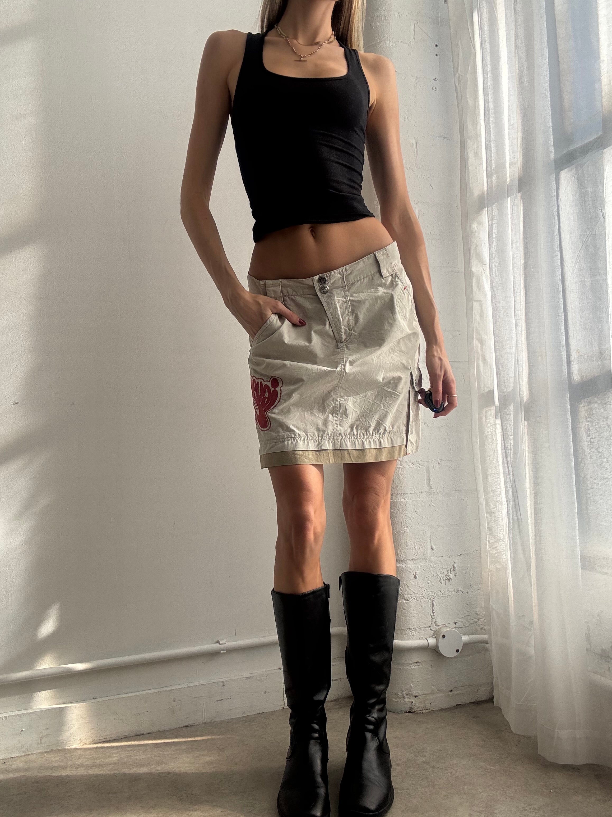 Vintage Y2K beige utility mini skirt