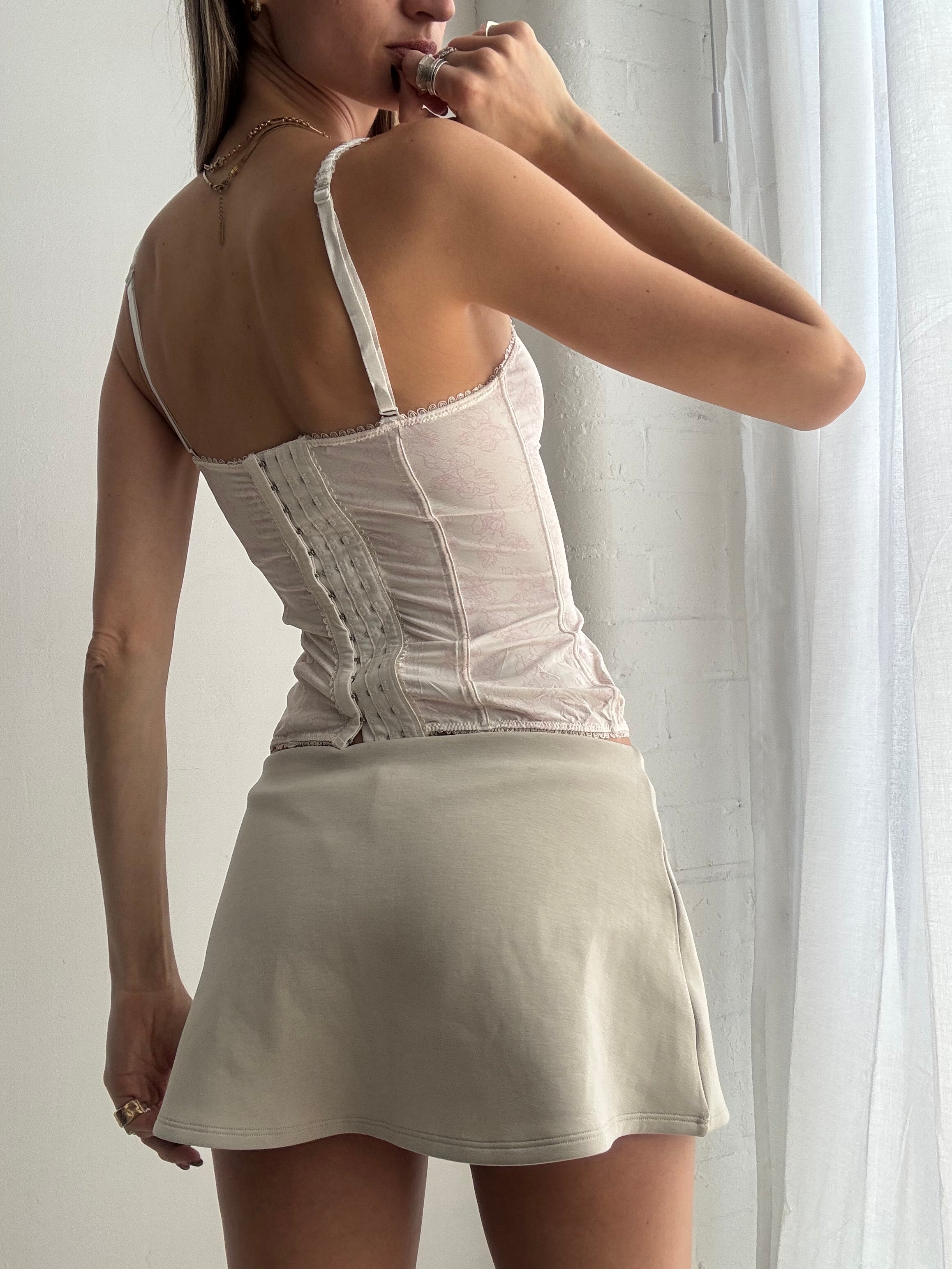 Vintage Y2K pink & white ruffle corset top - Size XS