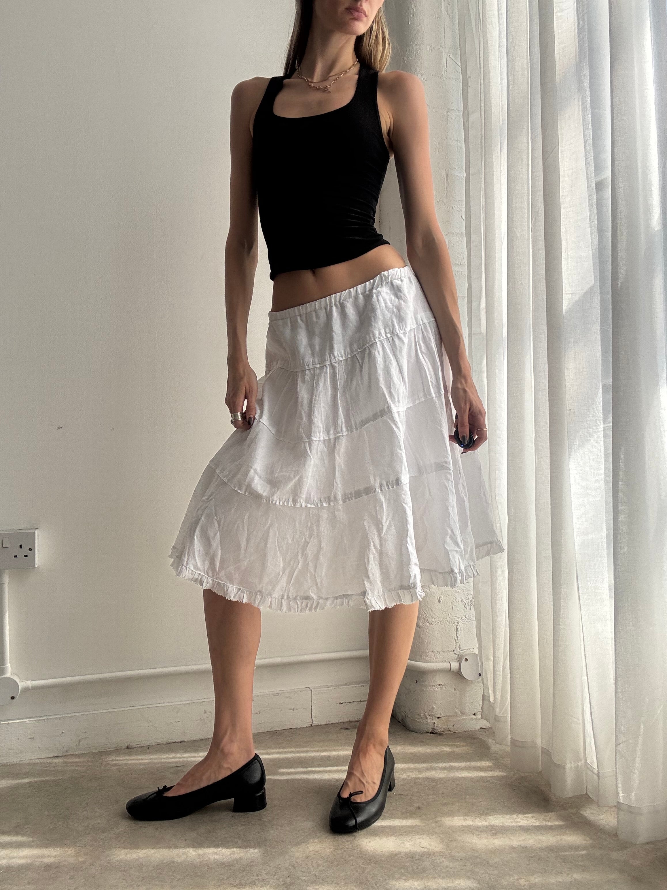 Vintage Calvin Klein white tiered peasant midi skirt - size XS/S