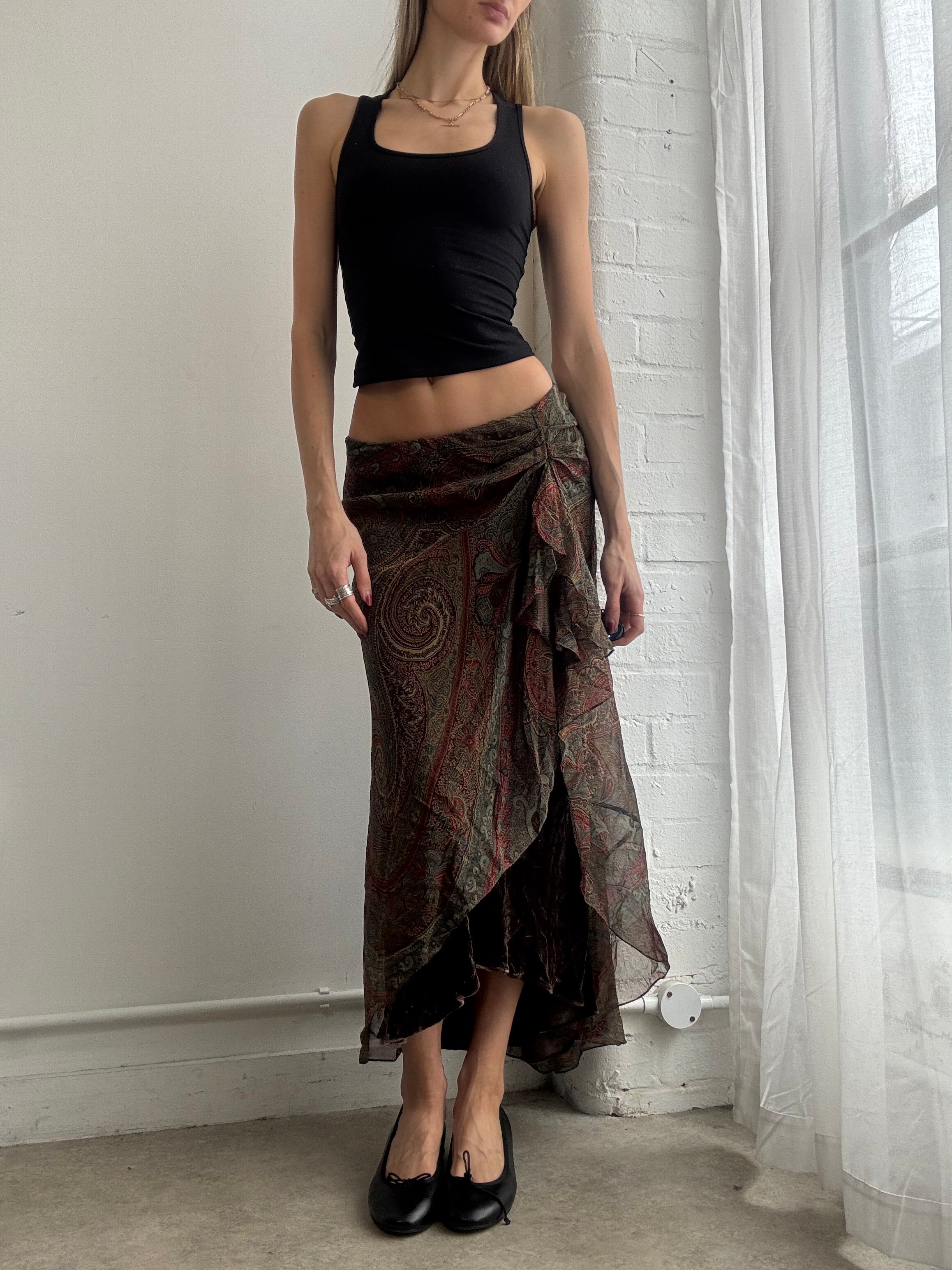 Vintage Y2K Ralph Lauren silk paisley print asymmetric maxi skirt