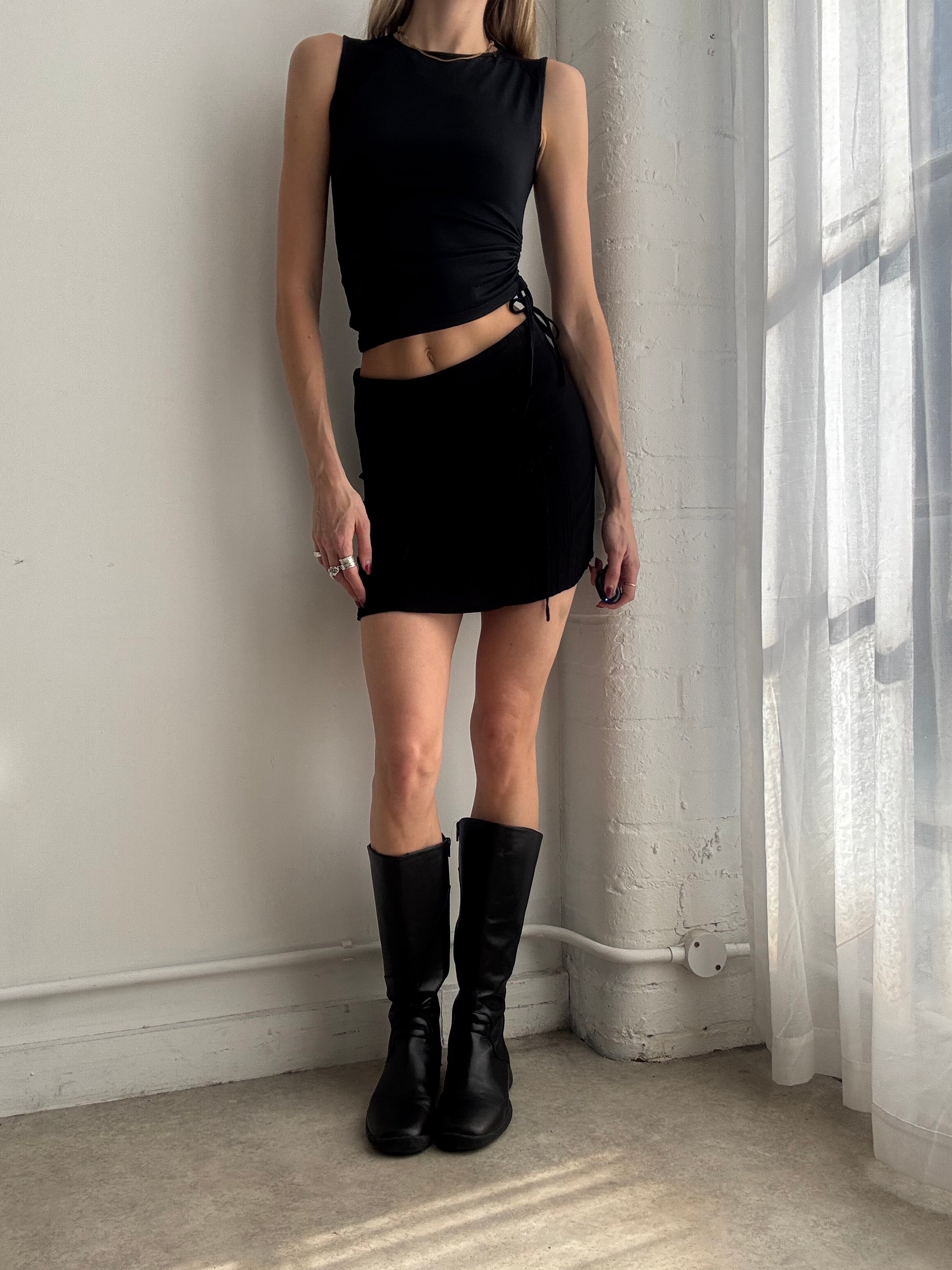 Vintage Y2K black lace up mini skirt