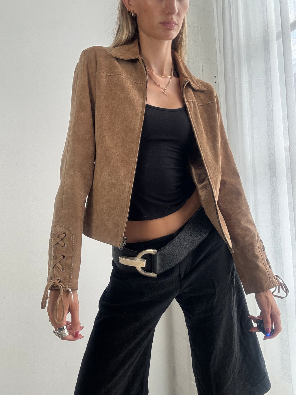Vintage Y2K Tan Suede Fitted Jacket - Size S
