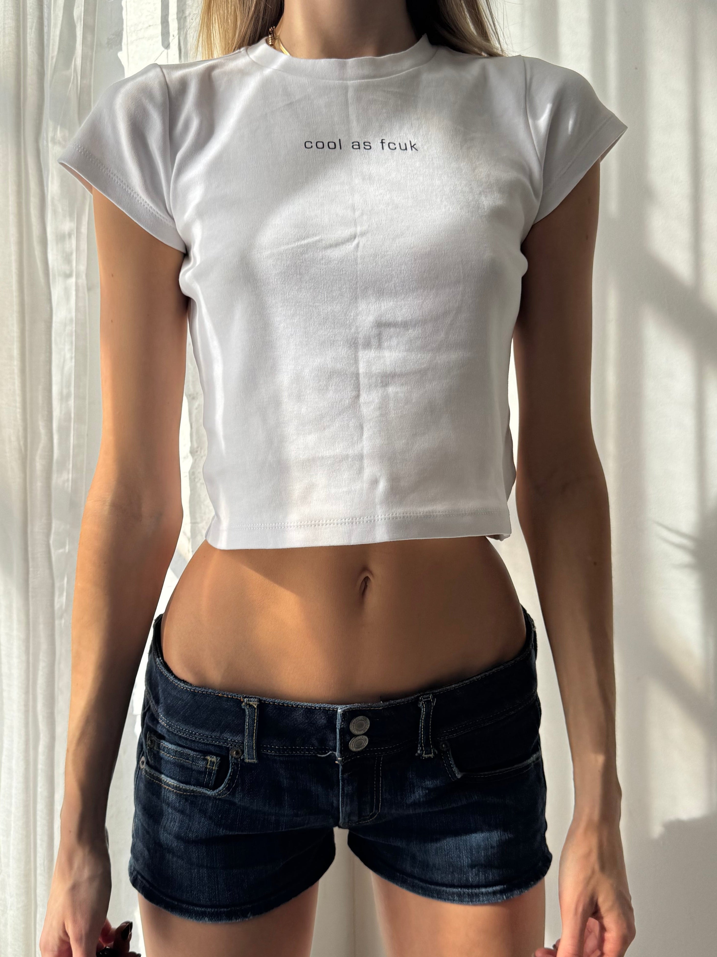 Vintage Y2K FCUK white slogan baby tee - Size S