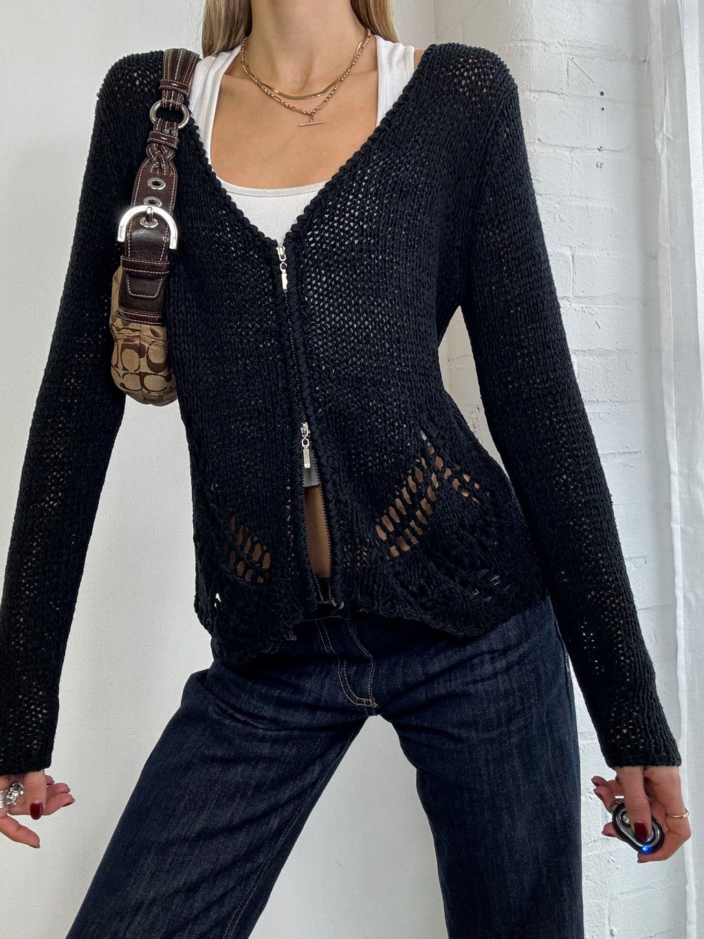 Vintage Y2K knitted dual zip cardigan