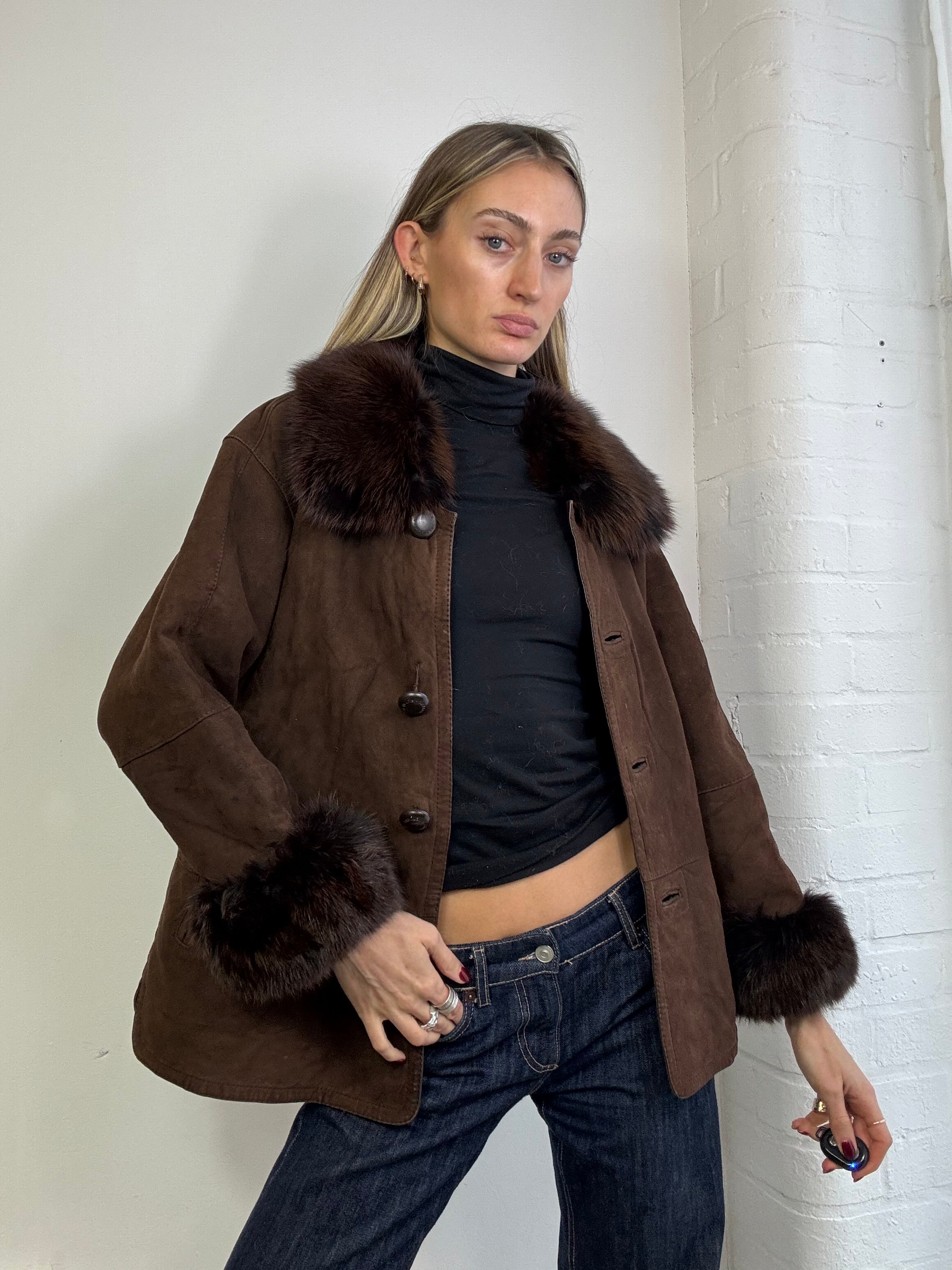 Vintage 90s sheepskin coat brown