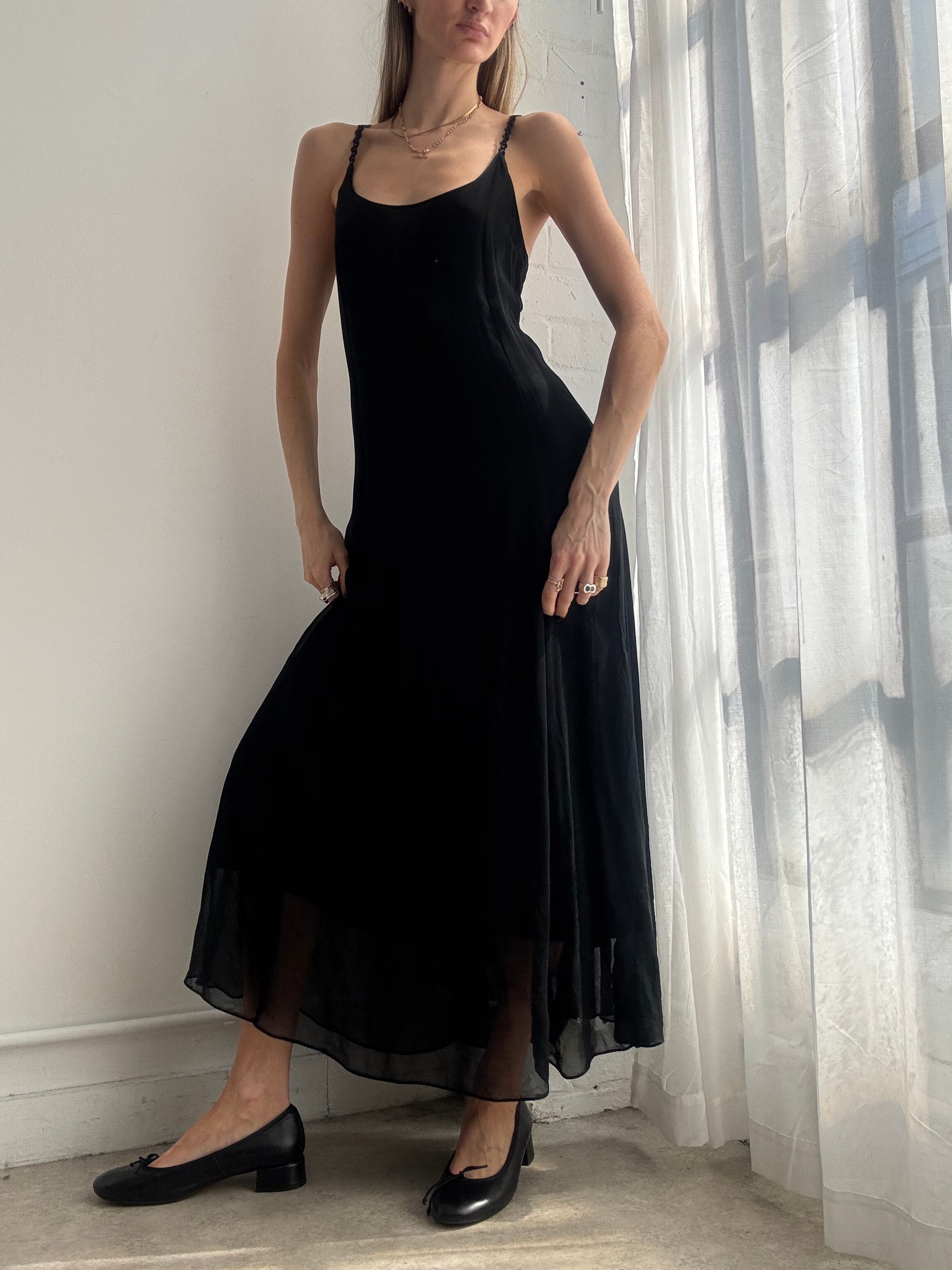 Vintage Y2K black sheer layered midi dress - Size S