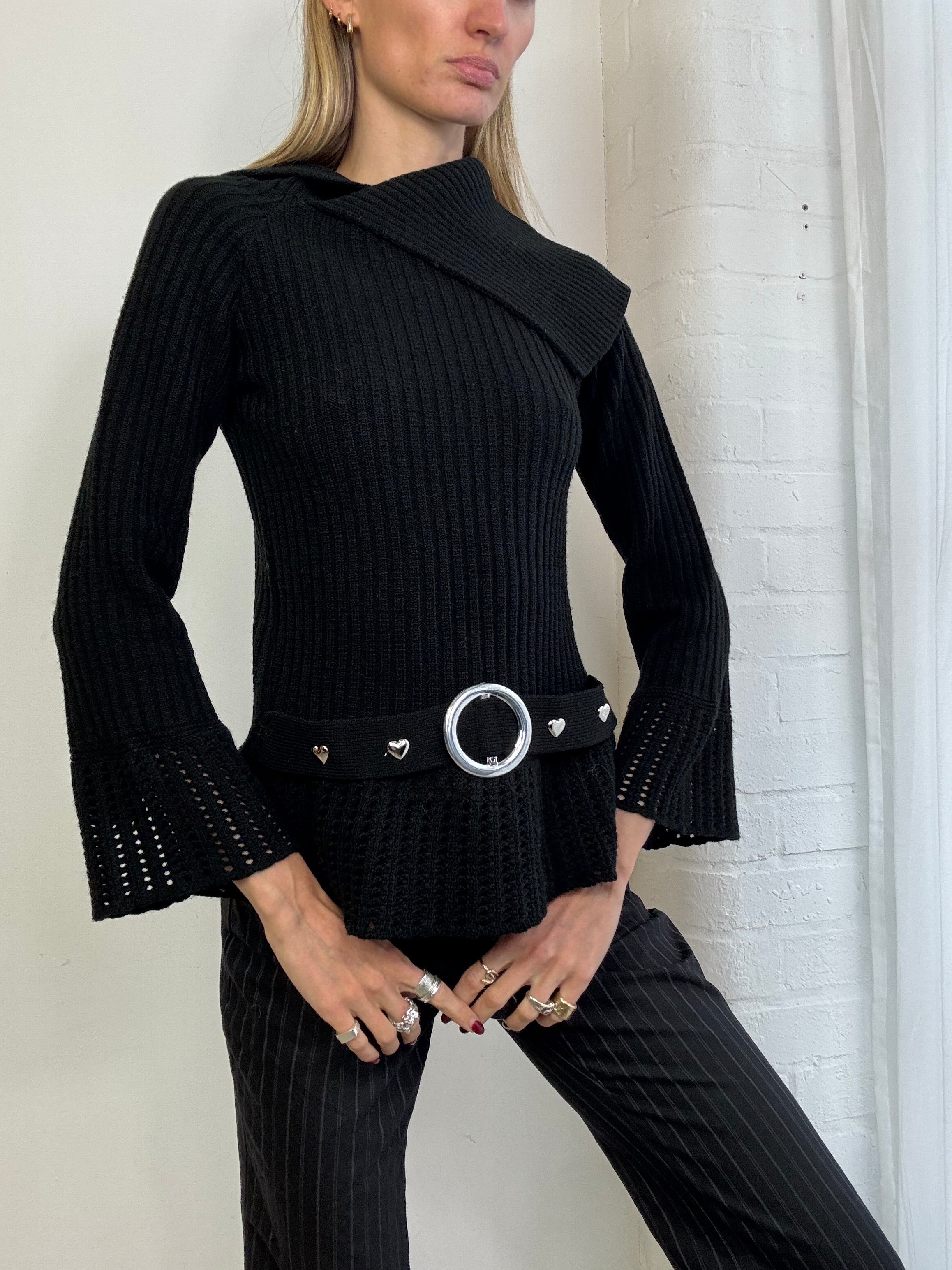 Vintage Y2K black knitted off the shoulder jumper