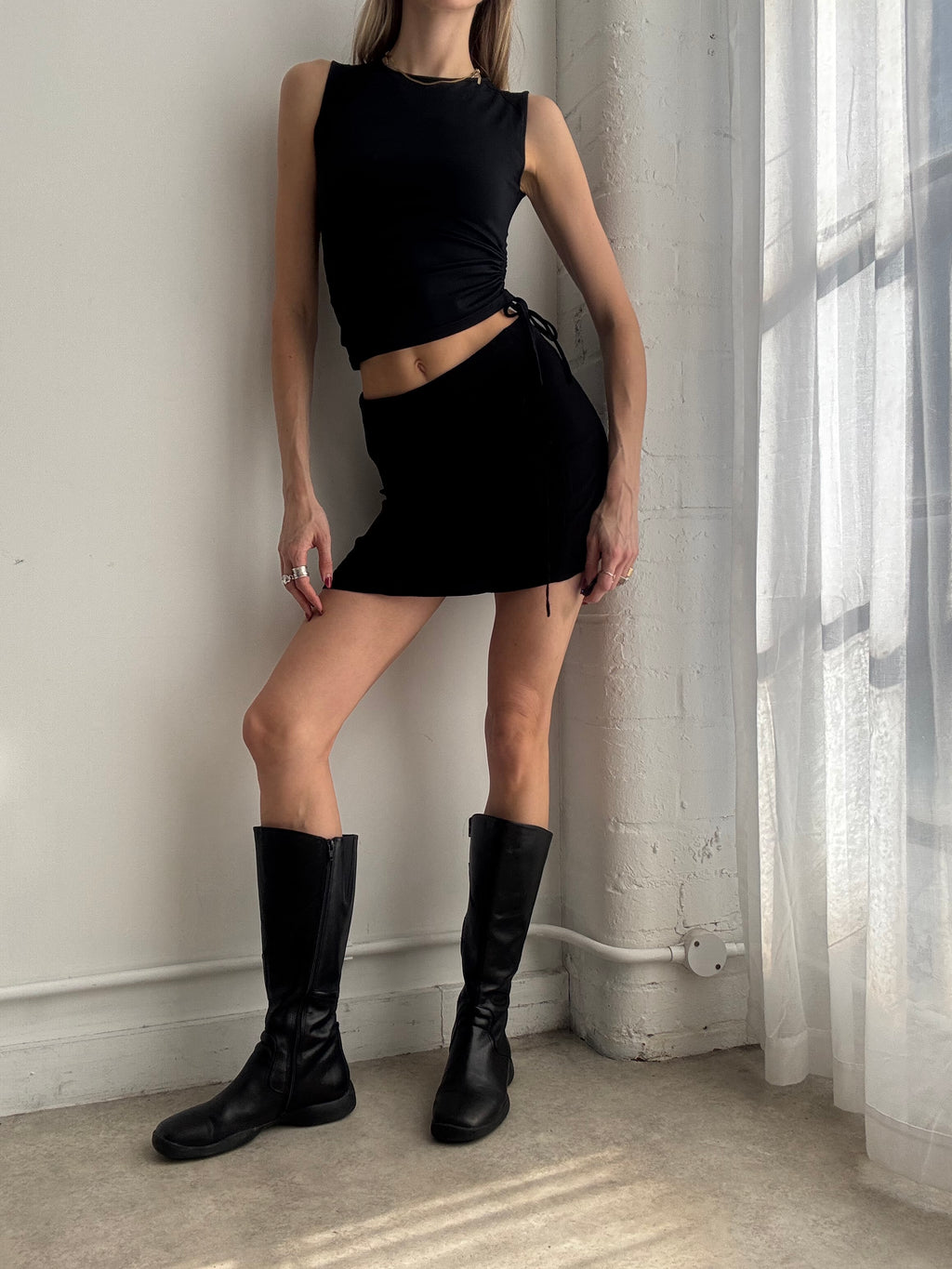 Vintage Y2K black lace up mini skirt