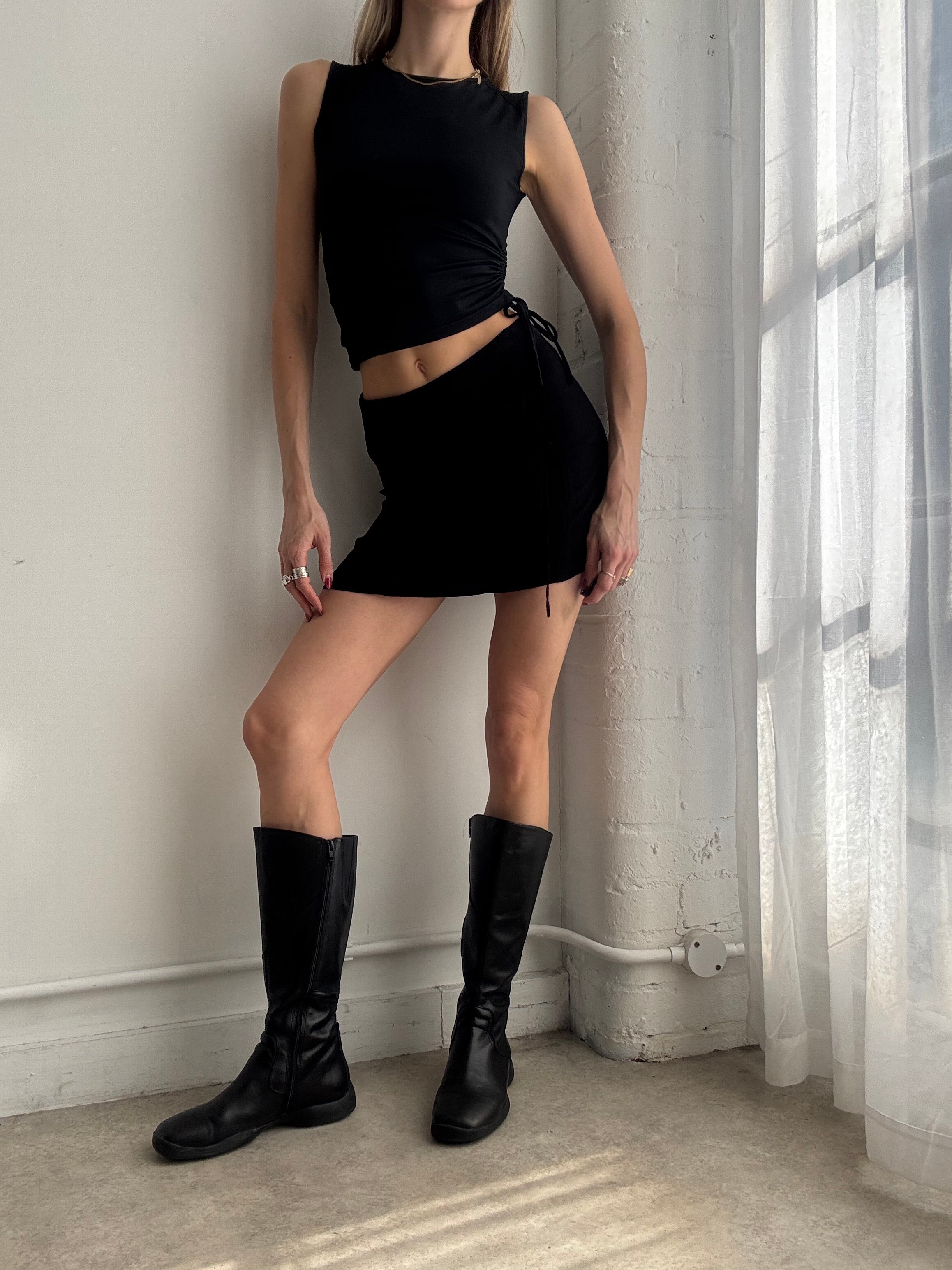 Vintage Y2K black lace up mini skirt