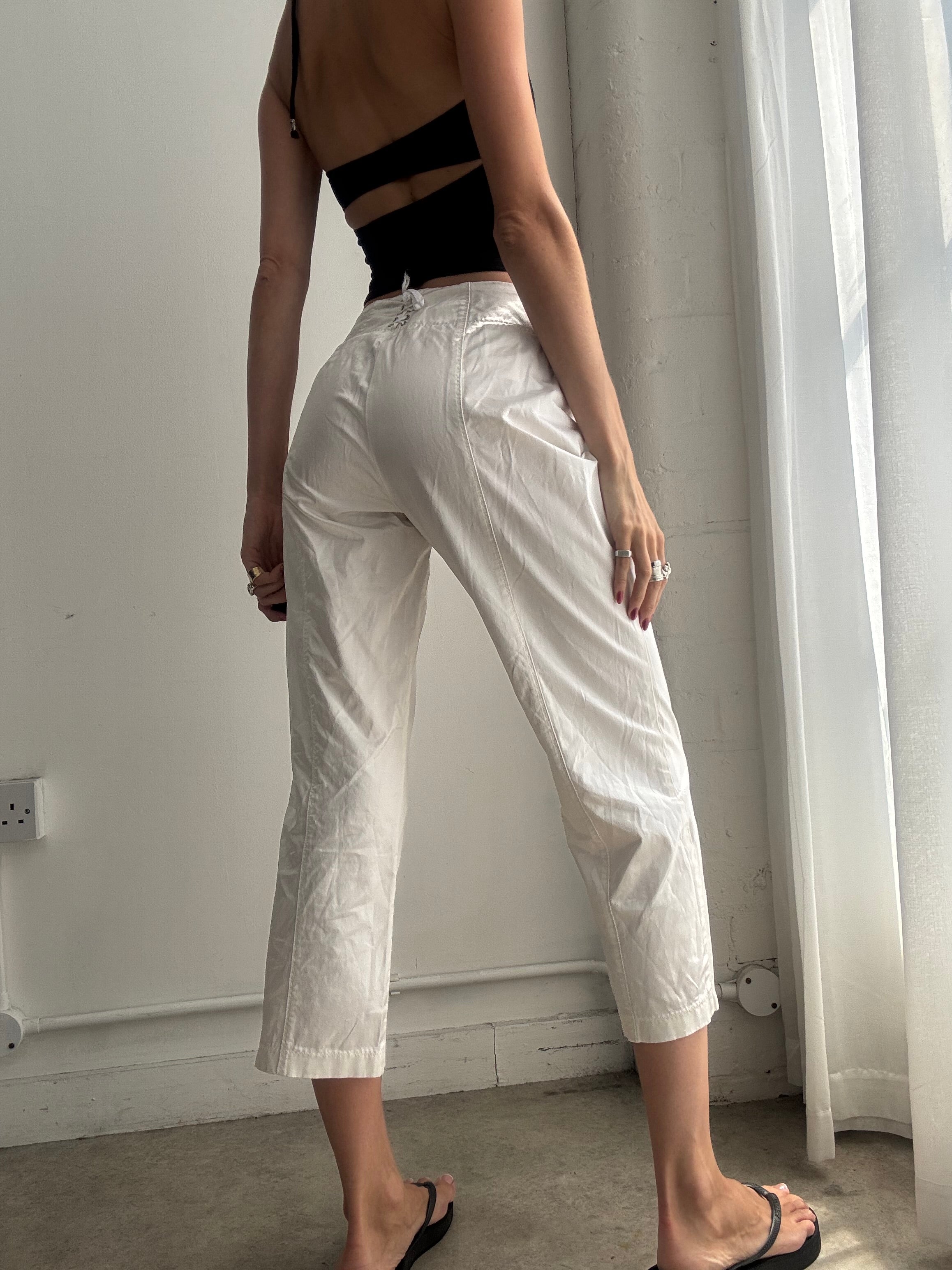 Vintage Y2K White Cropped Cargo Trousers Capri's – Low Rise Utility Pants - Size M