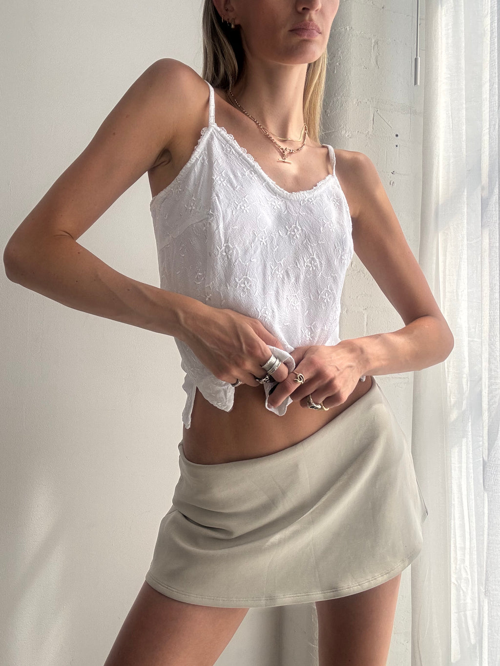 Vintage Y2K white embroidered cami top fairy coquette - Size M