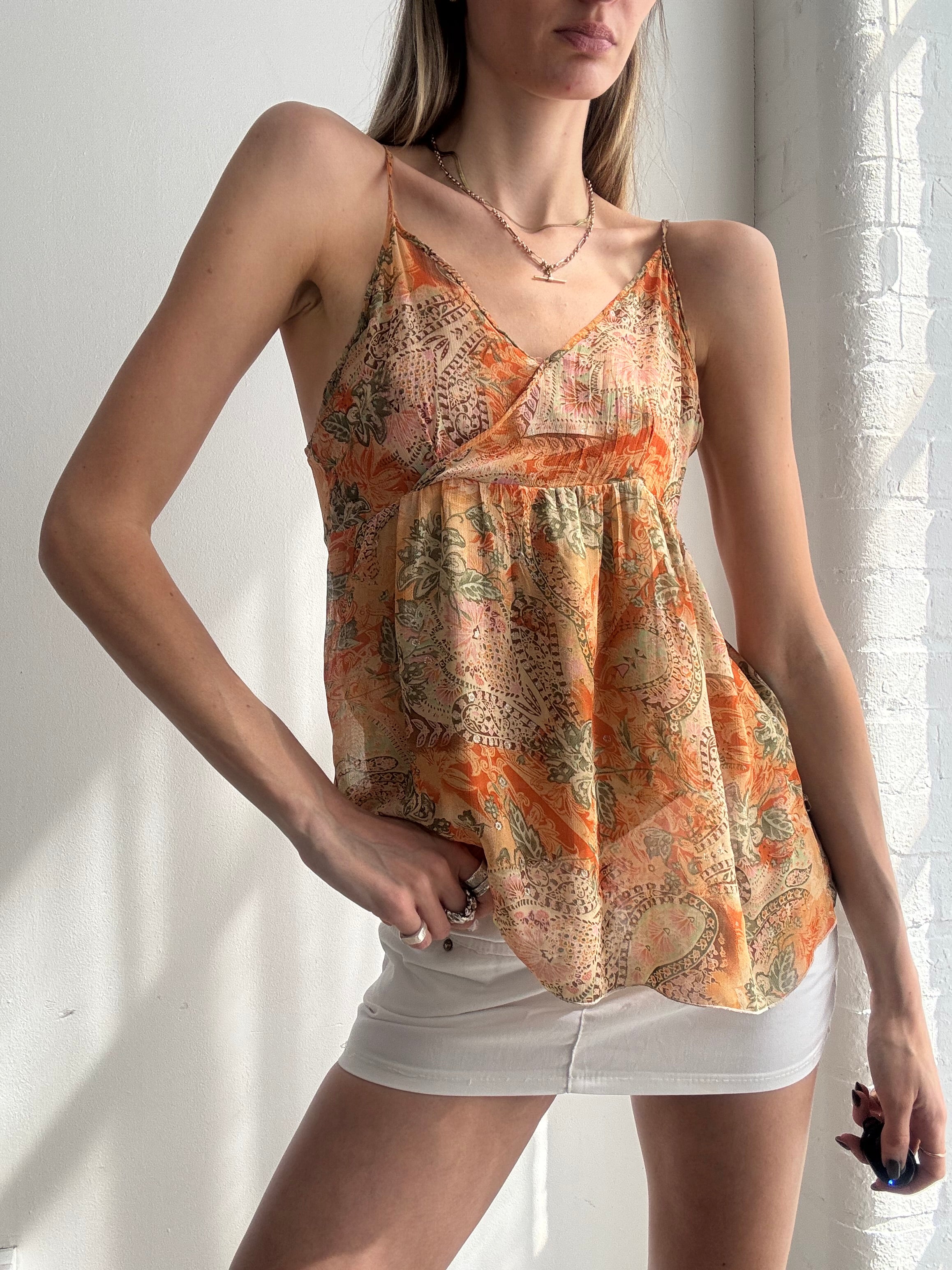 Vintage Y2K orange paisley print cami top - size M