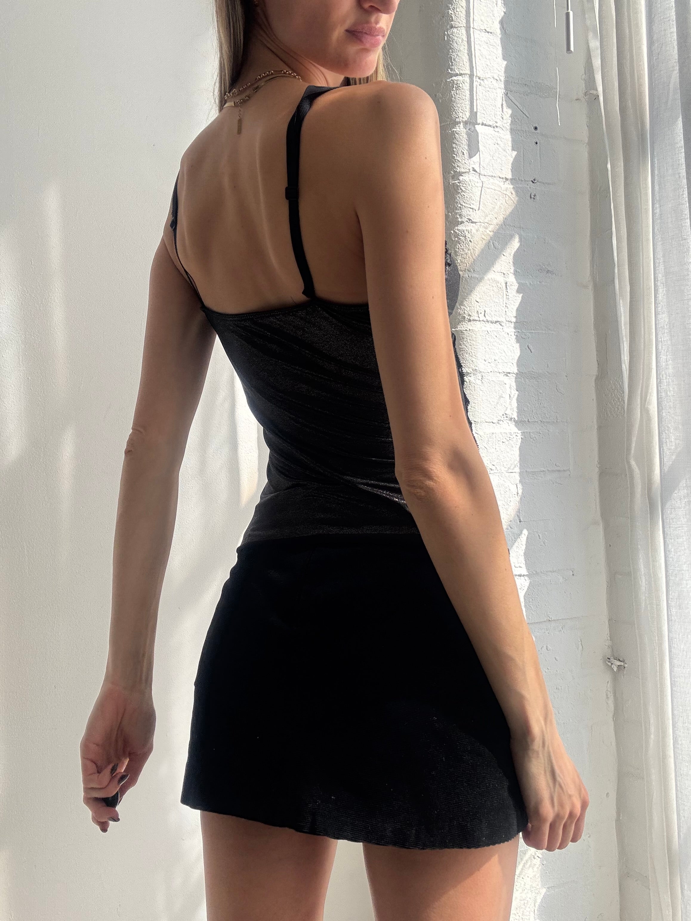 Vintage Y2K black & silver lace corset cami top - Size S