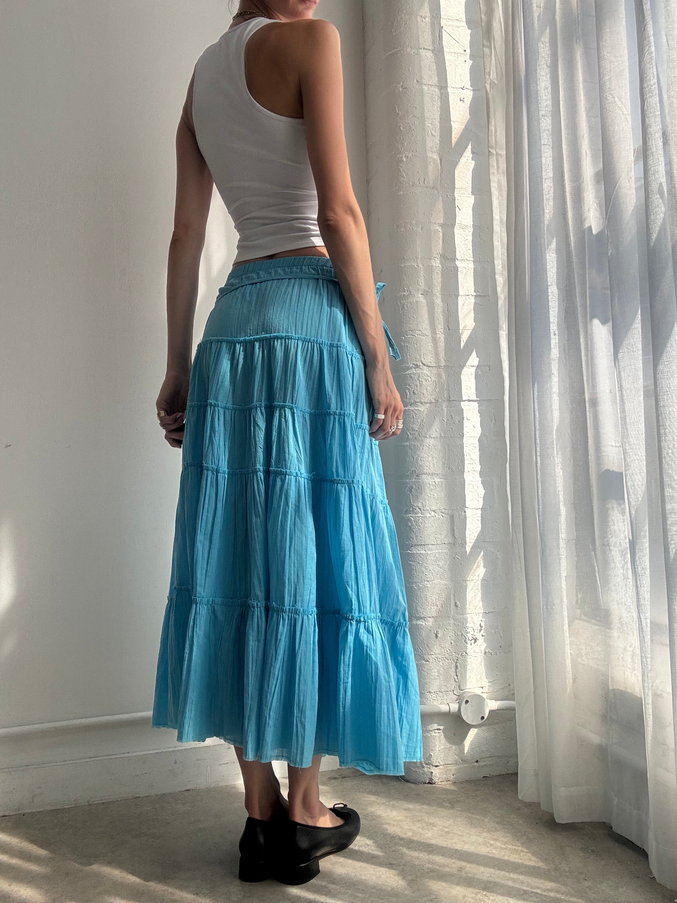 Vintage Y2K Turquoise Tiered Maxi Skirt - Size XS/S