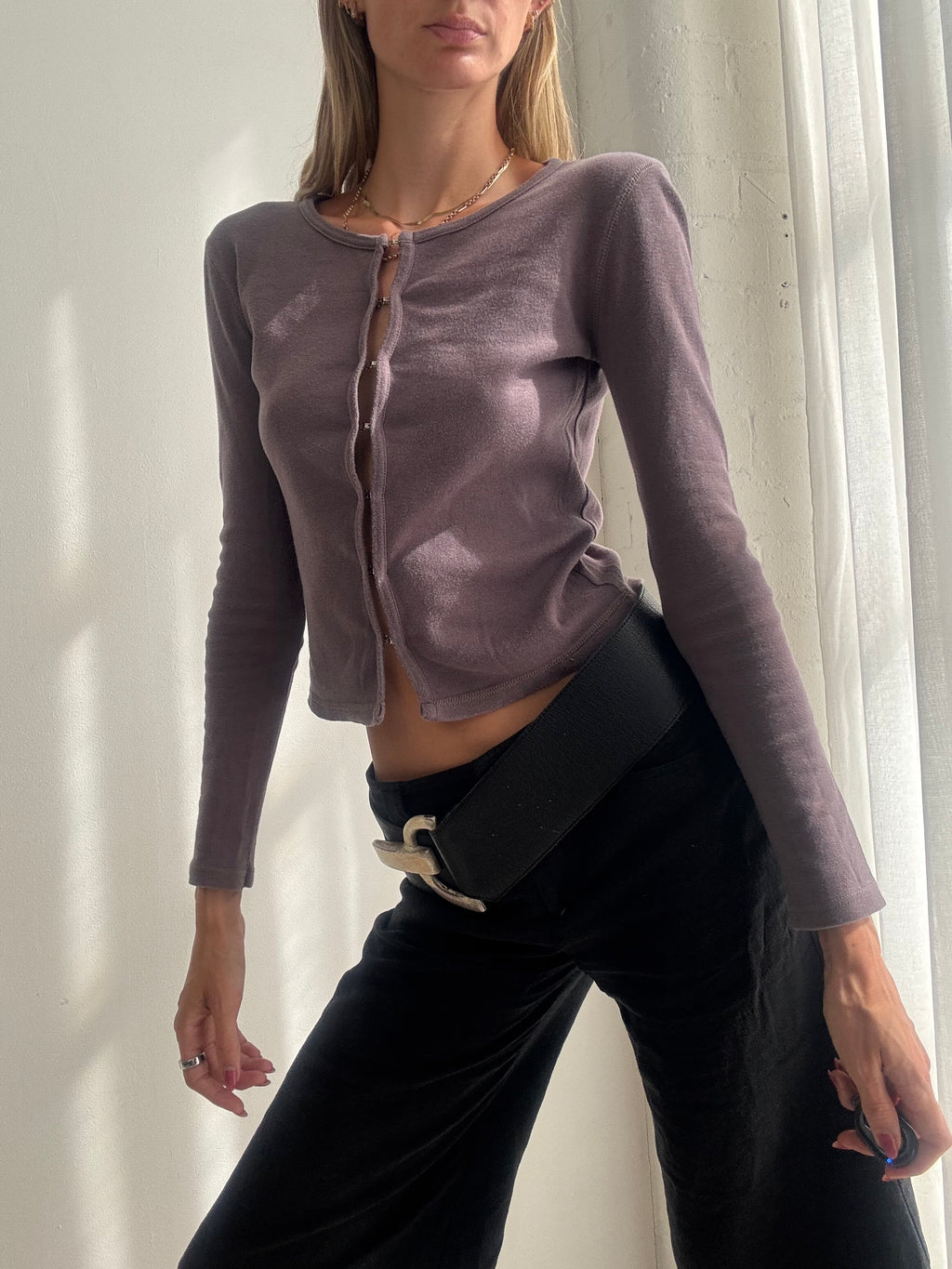 Vintage Y2K Mauve Purple Fitted Cardigan Top - Size XS