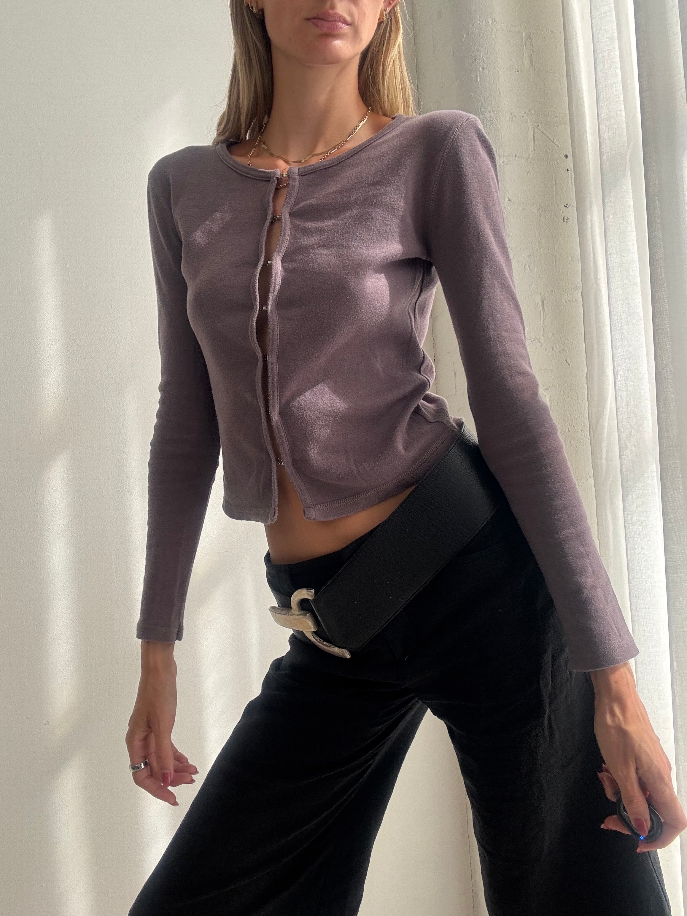 Vintage Y2K Mauve Purple Fitted Cardigan Top - Size XS