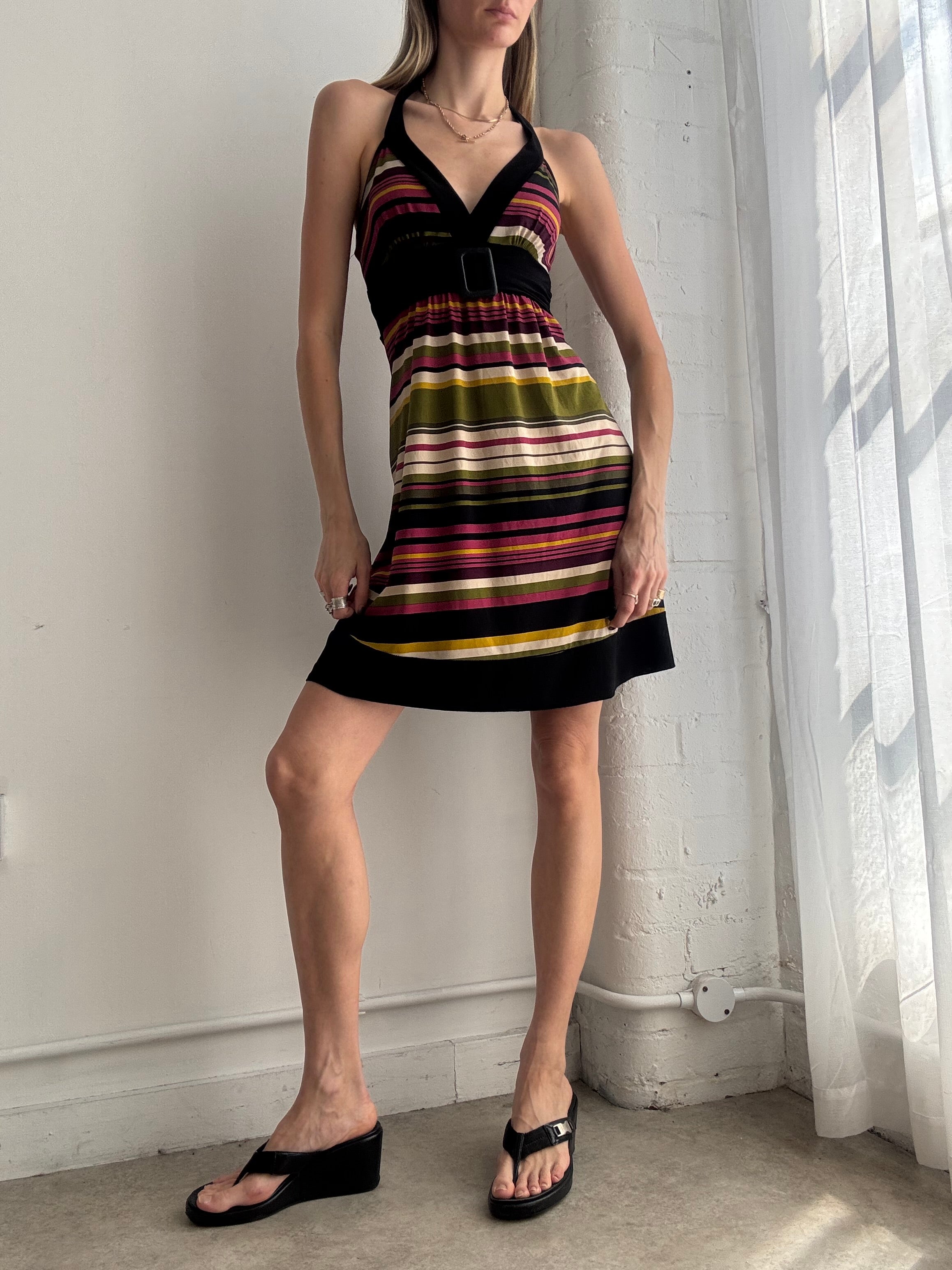 Vintage y2k striped halter mini dress - Size S
