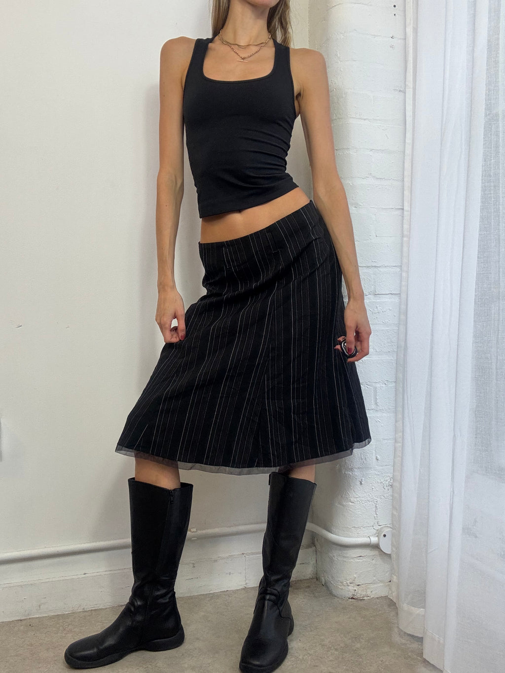 Vintage Y2K black pinstripe midi skirt