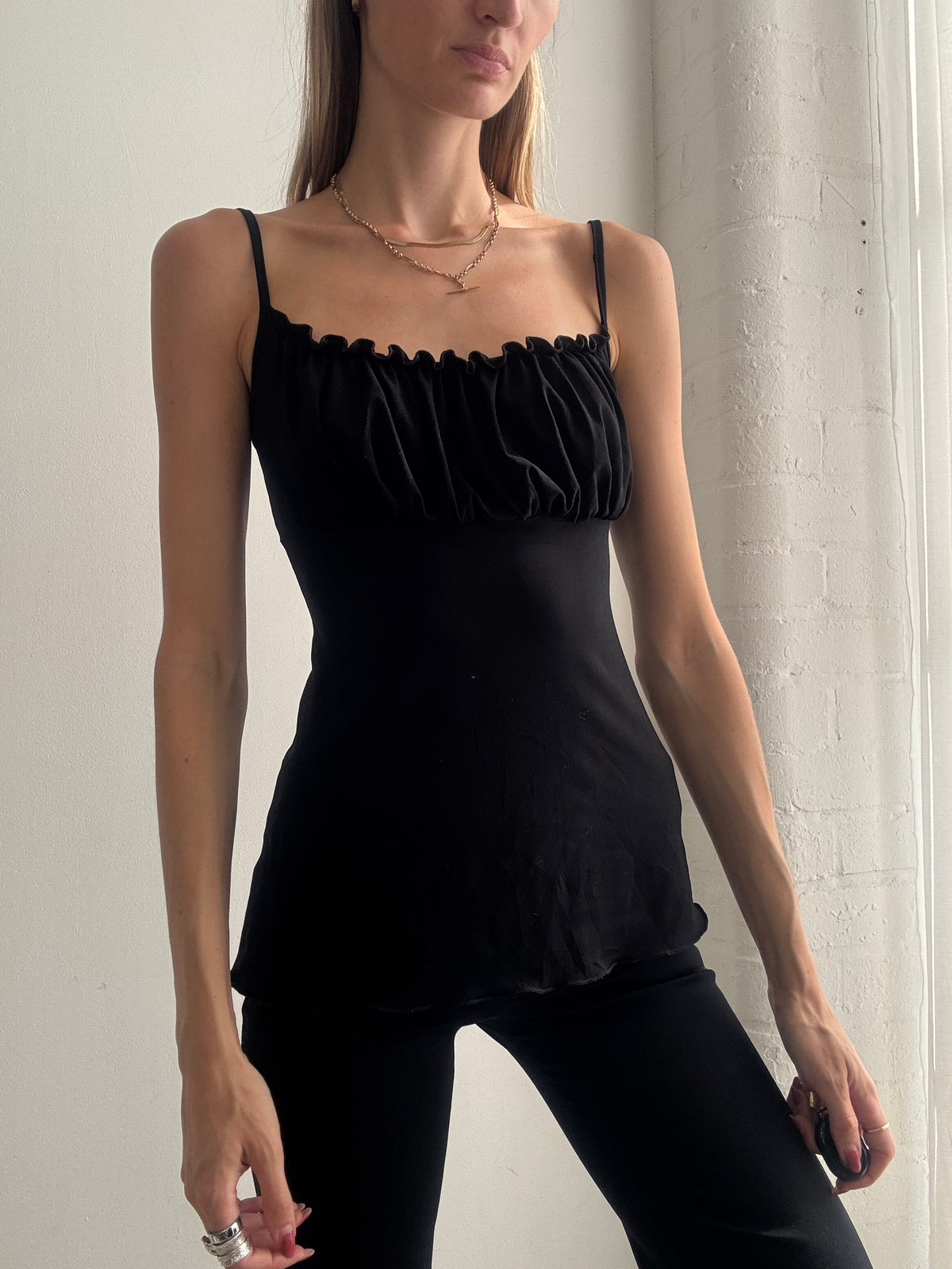 Vintage Y2K Black Ruched Cami Top - Size S