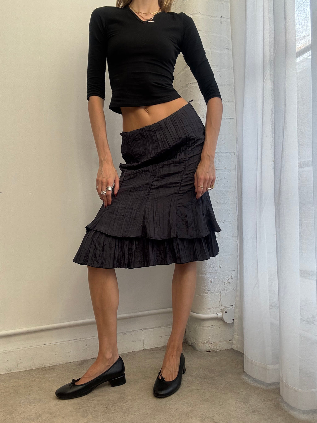Vintage 90s pleated midi skirt navy