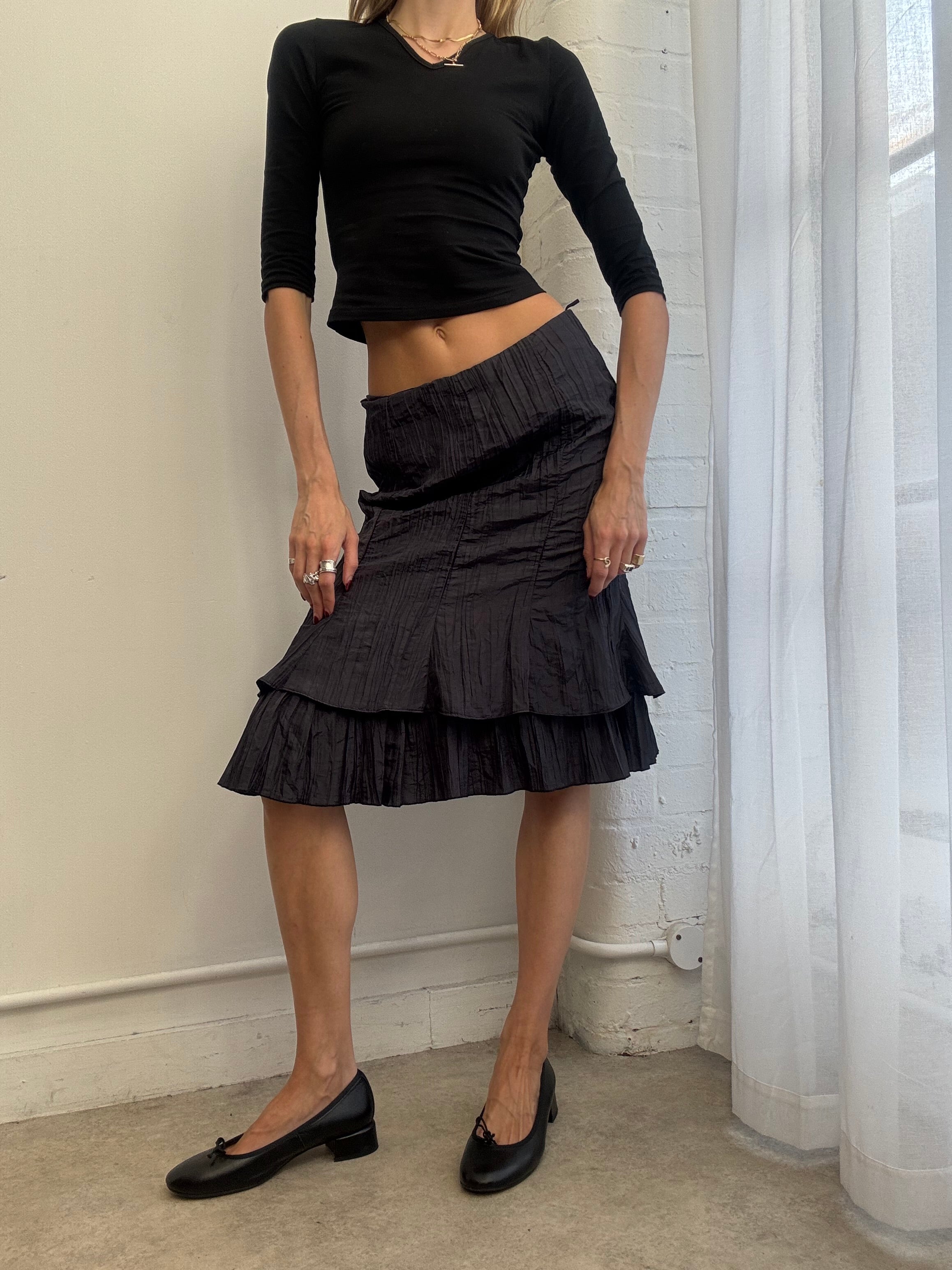 Vintage 90s pleated midi skirt navy