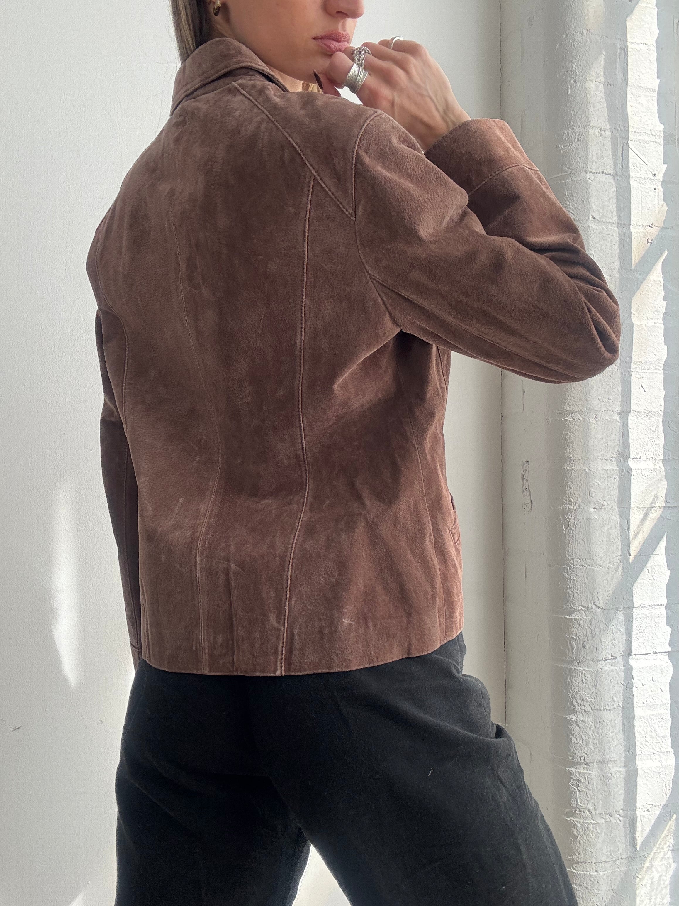 Vintage Y2K brown suede leather jacket - Size M