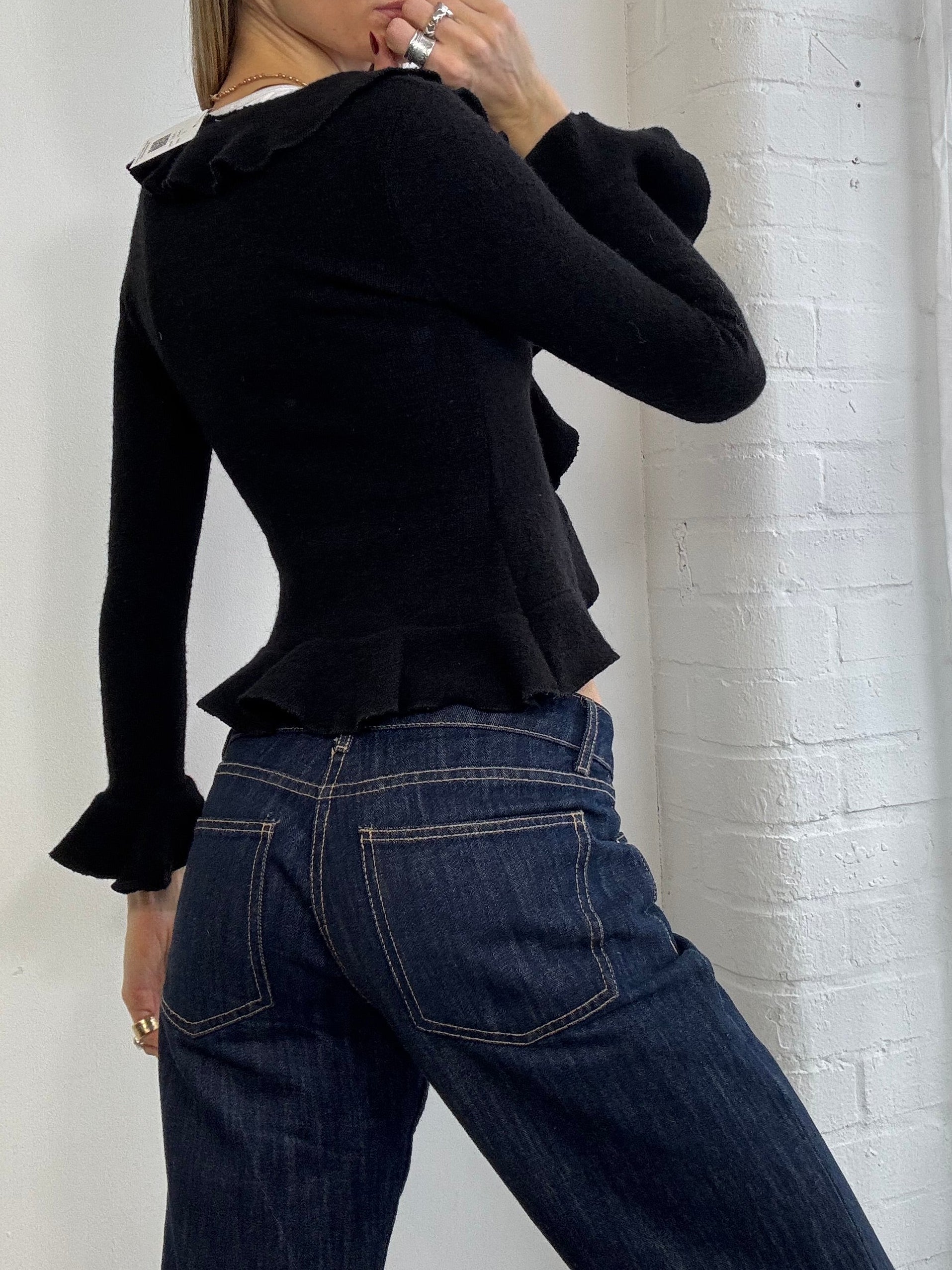 Vintage Y2K angora wool tie front cardigan black