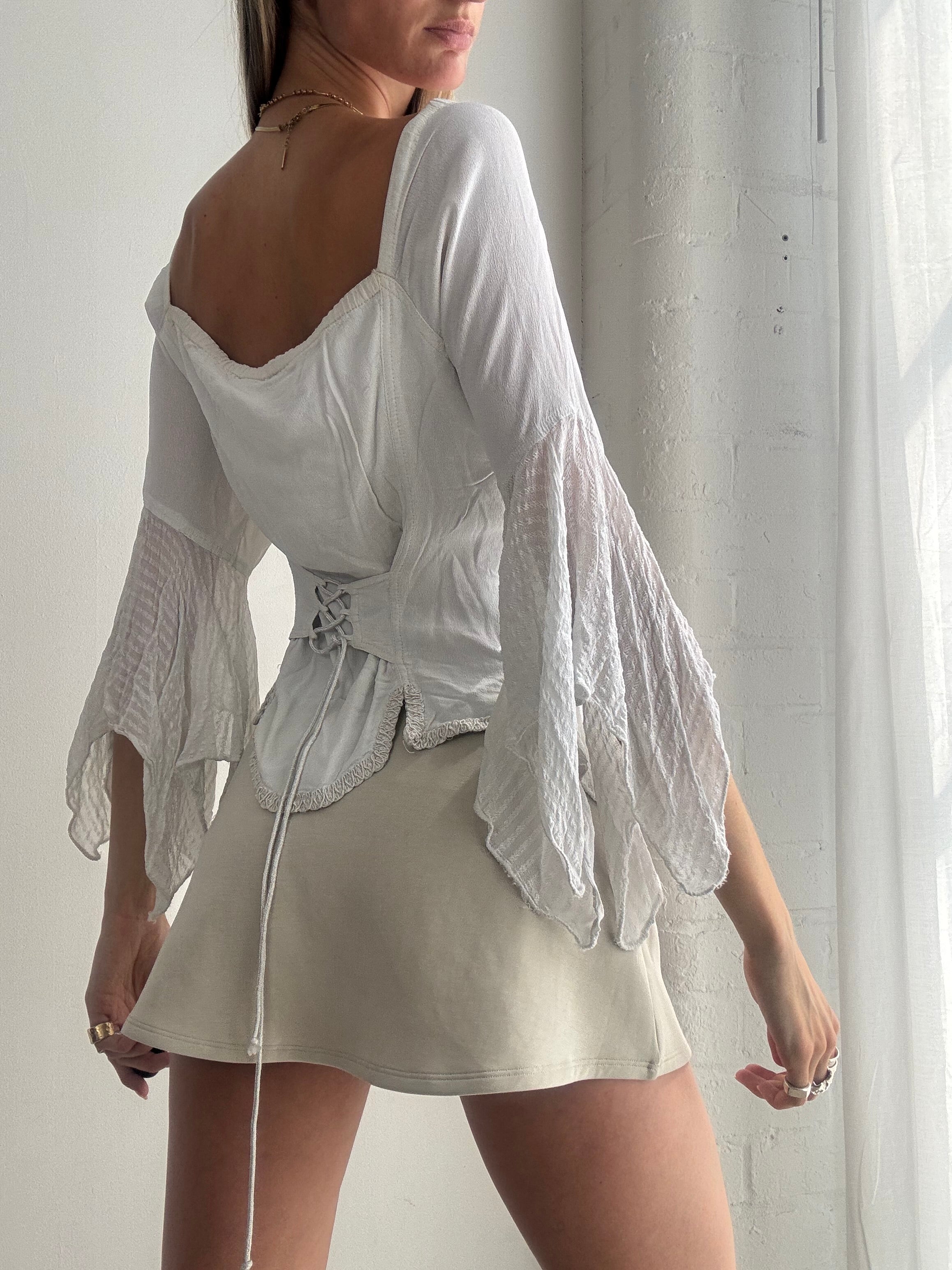 Vintage White Boho Peasant Blouse Y2K Fairy Grunge - Size L