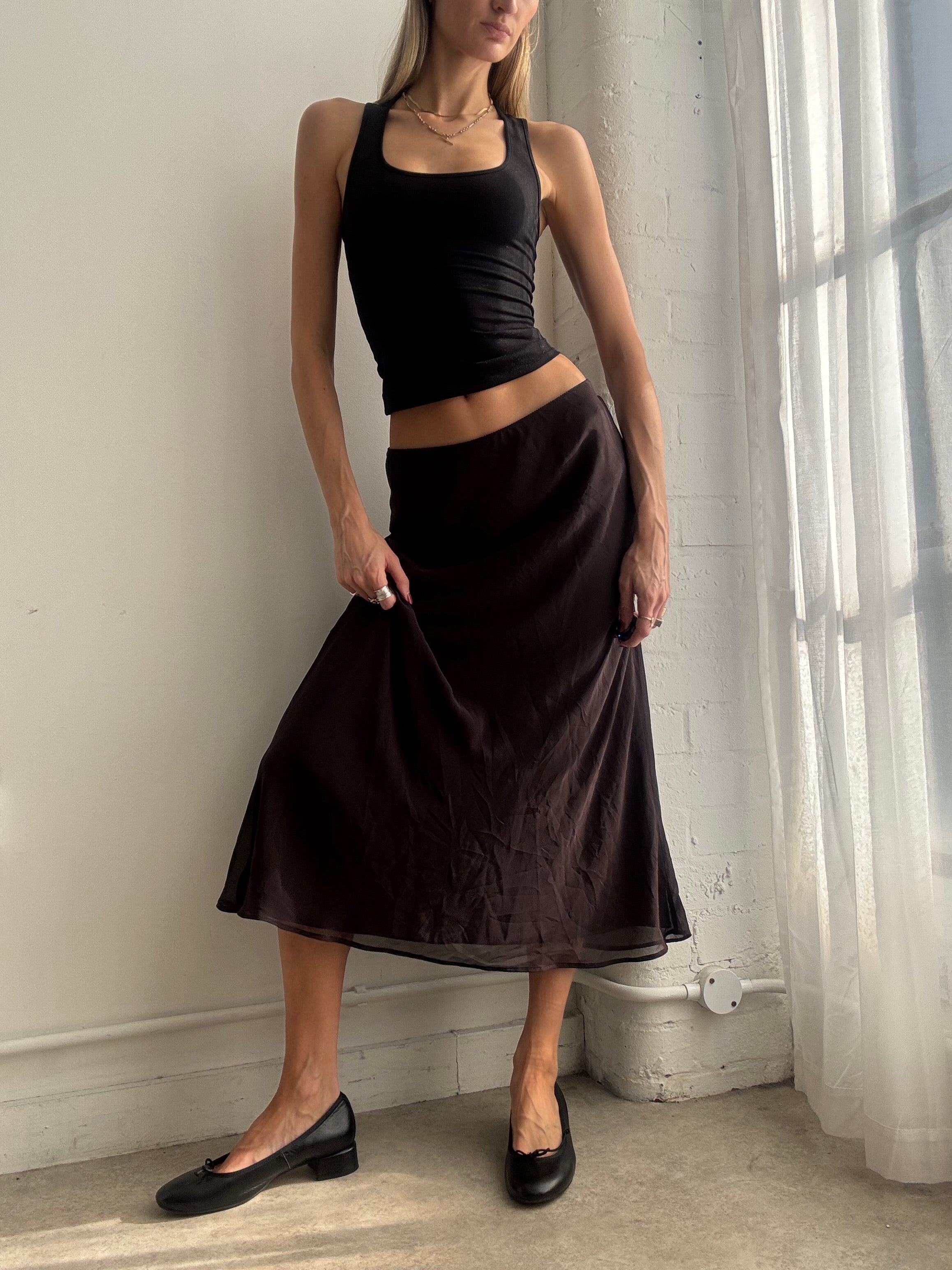 Vintage Y2K brown mesh midi skirt