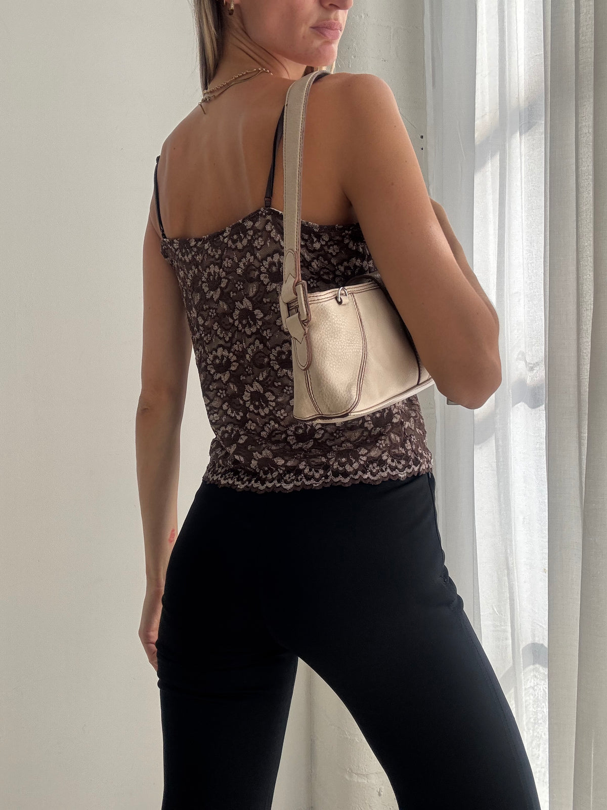 Vintage Y2K Brown Lace Cami Top - Size L