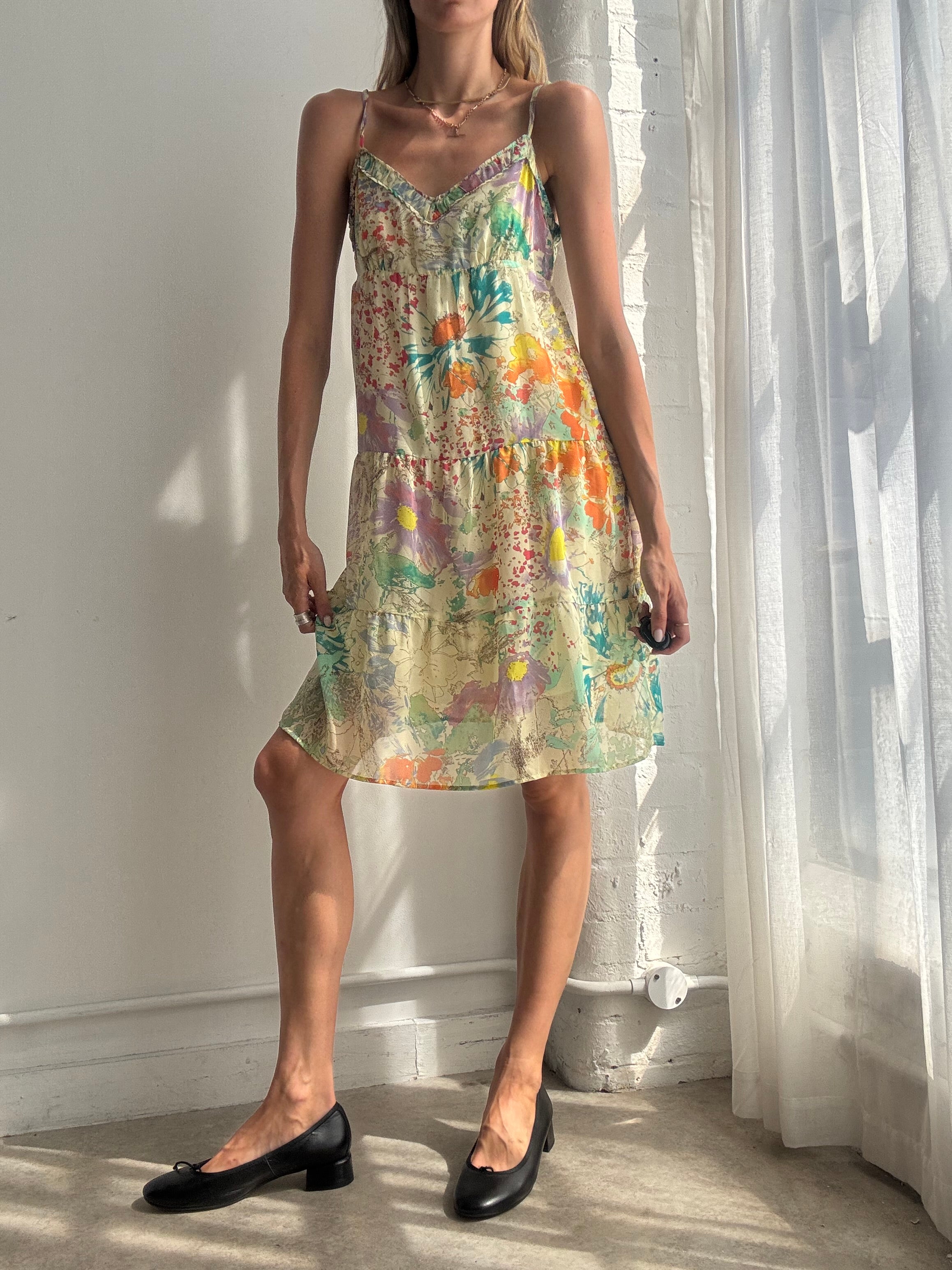 Vintage Y2K Floral Mesh Slip Dress - Size S/M