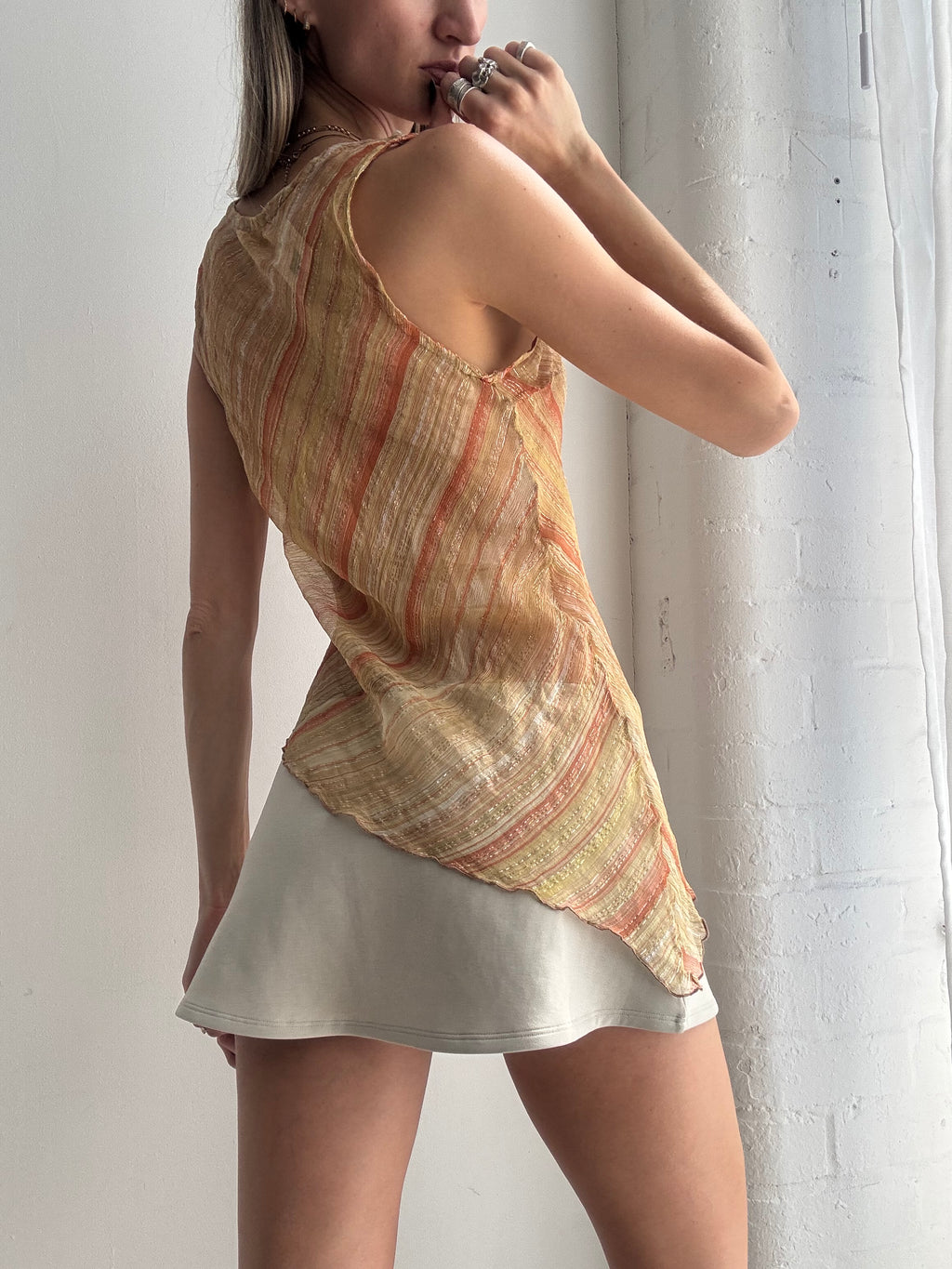 Vintage Y2K embellished sheer stripe sleeveless top - Size S