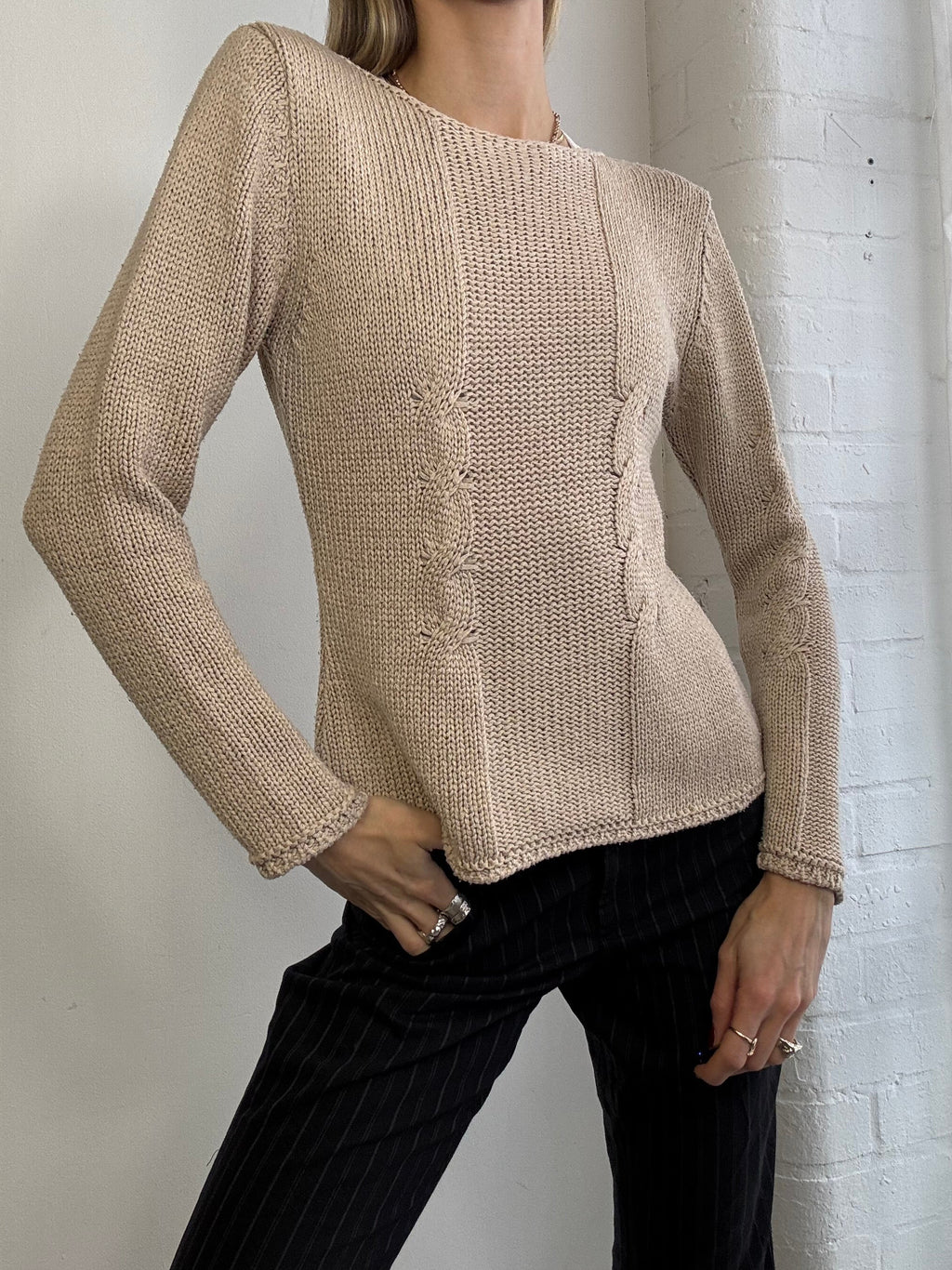 Vintage Y2K cable knit jumper beige