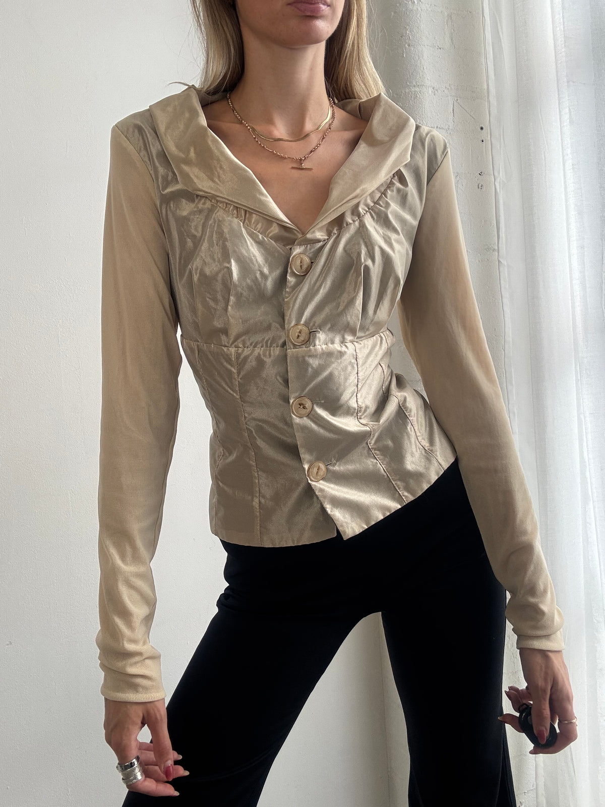 Vintage Y2K Champagne Satin Corset Style Top - Size M