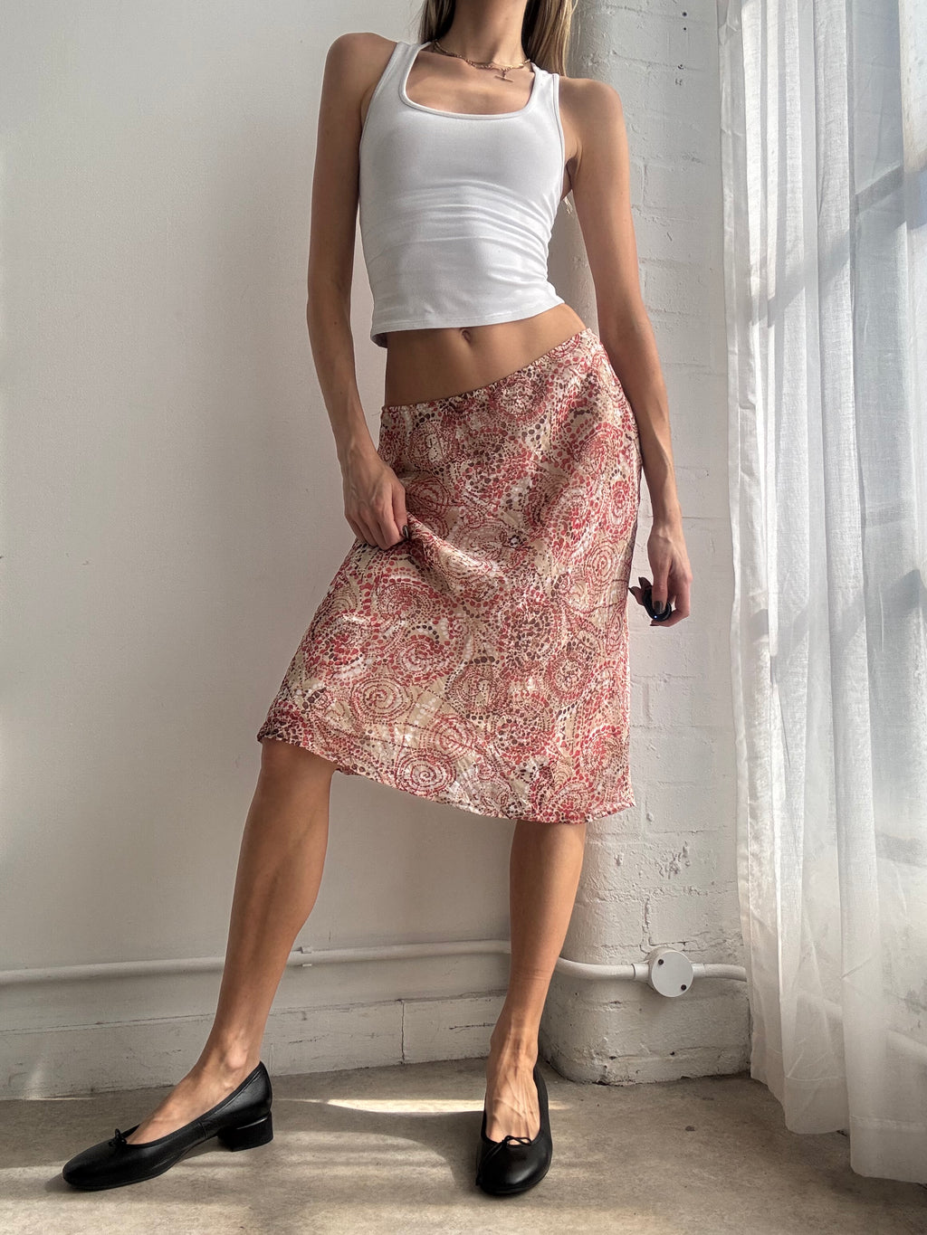 Vintage Y2K pink graphic mesh midi skirt