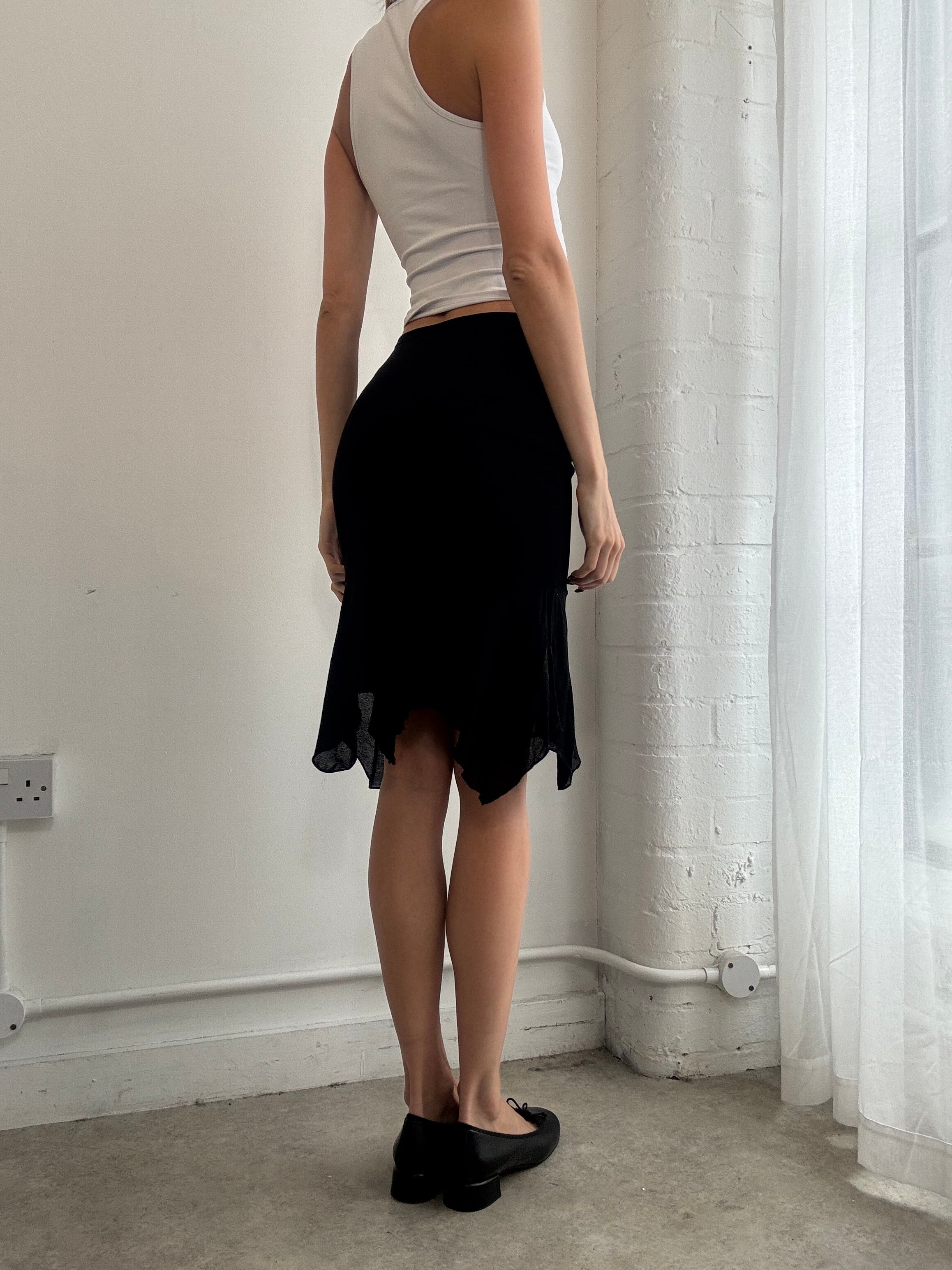 Vintage Y2K black asymmetric mesh midi skirt - Size XS