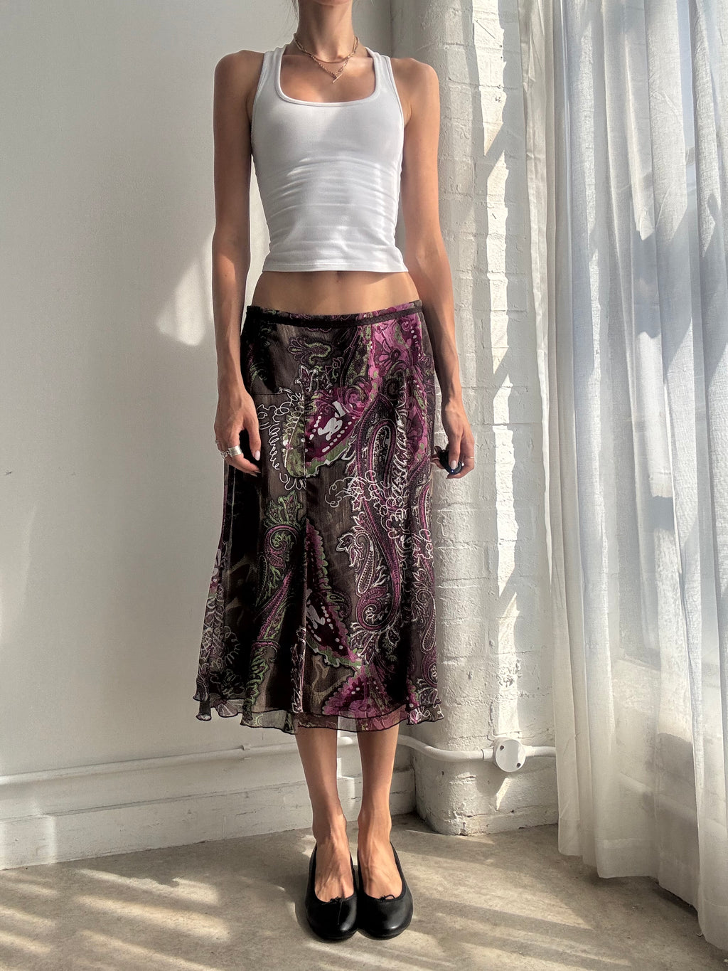 Vintage Y2K Paisley Mesh Midi Skirt - Size S