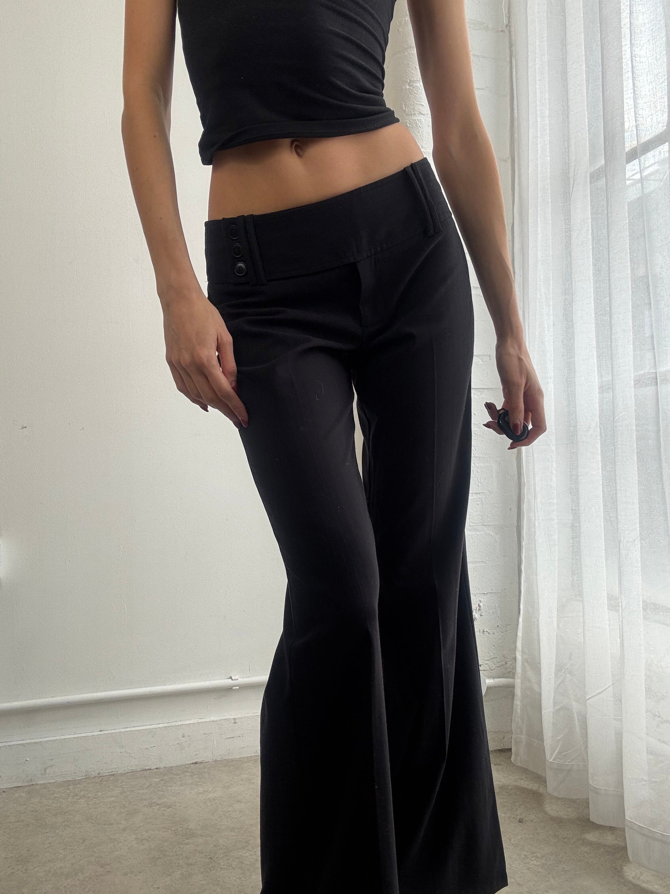 Vintage Y2K black pinstripe straight leg tailored low rise trousers