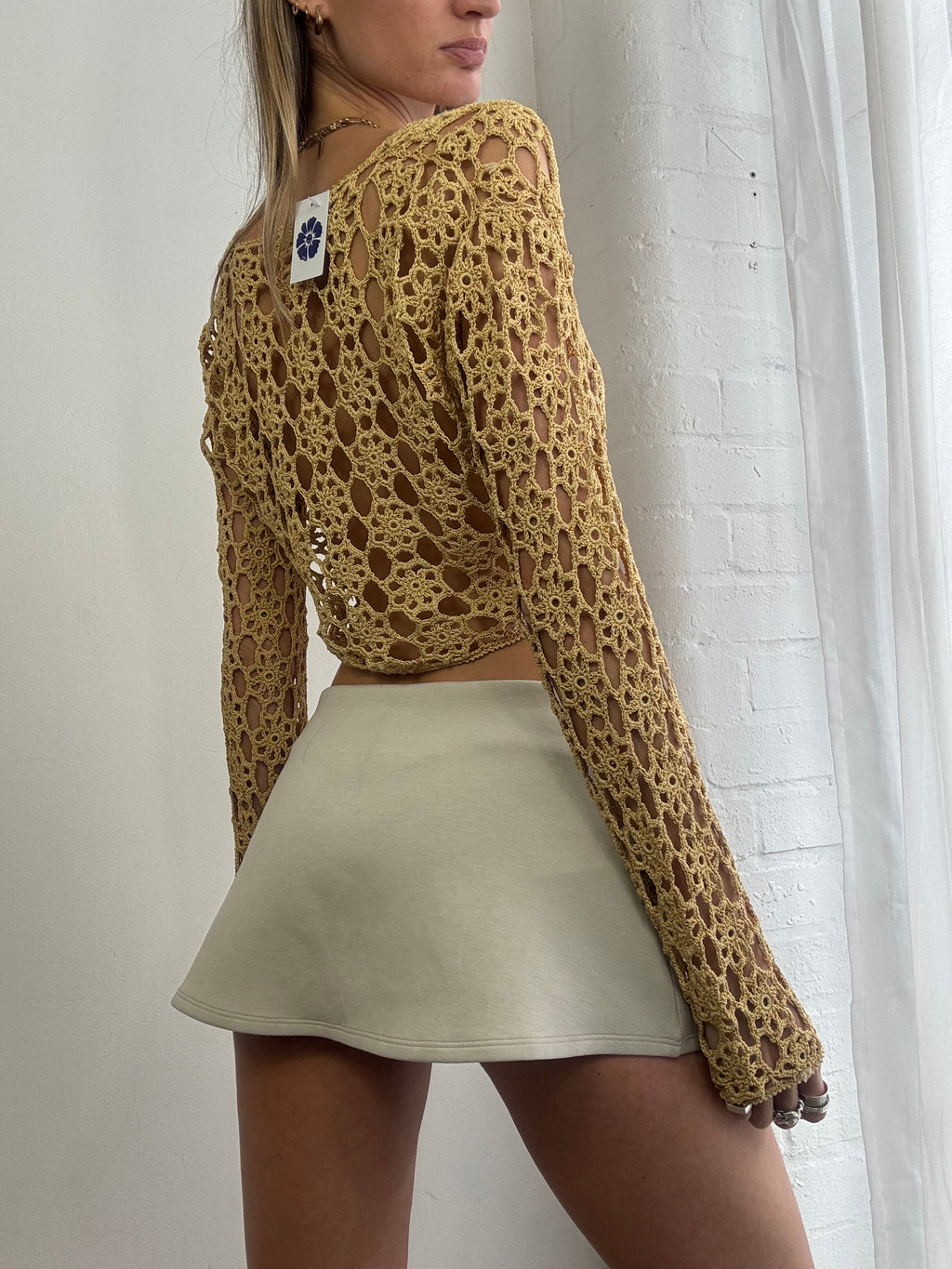 Vintage Y2K crochet tie front cardigan top
