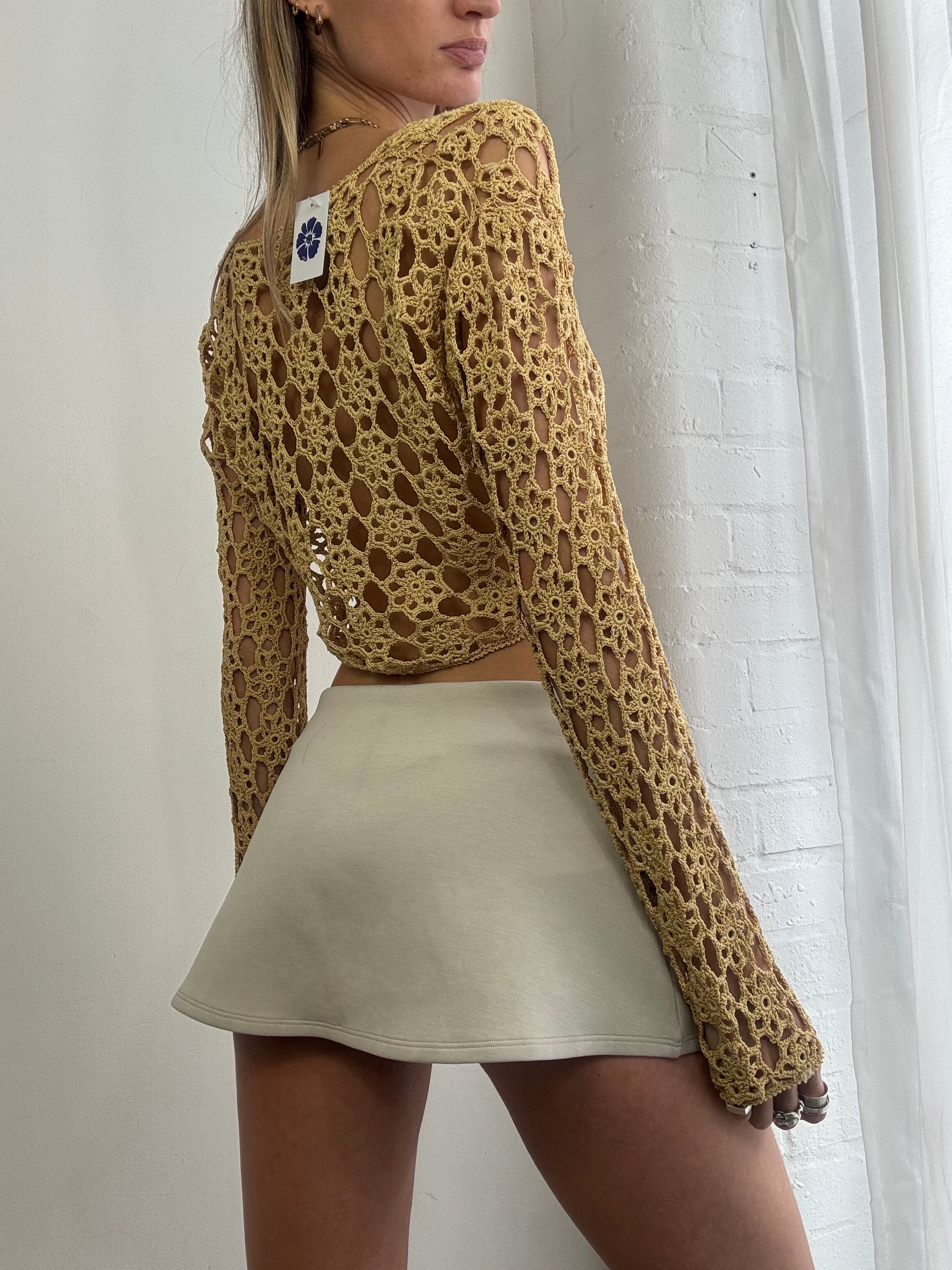 Vintage Y2K crochet tie front cardigan top