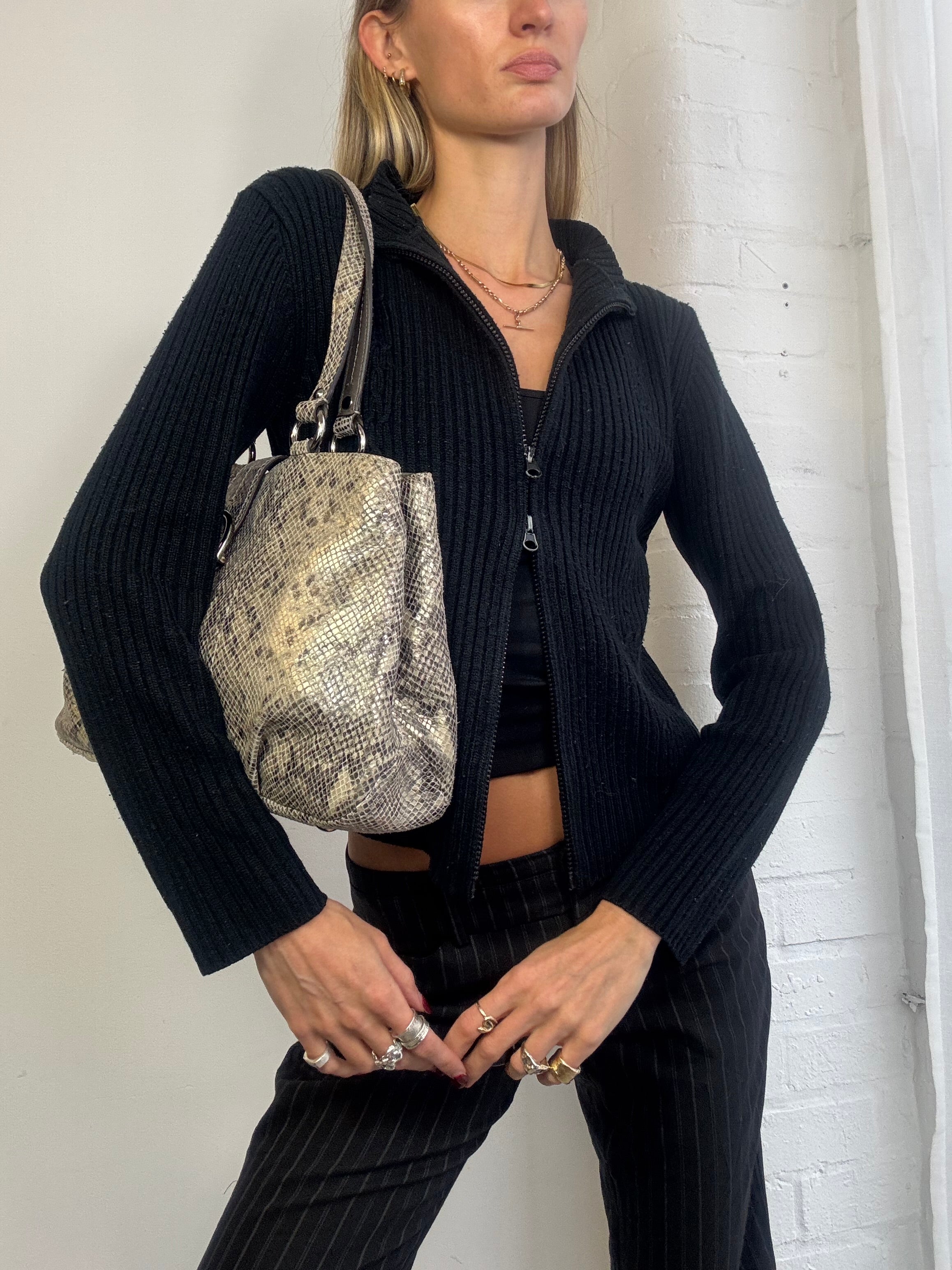 Vintage Y2K black double zip cardigan